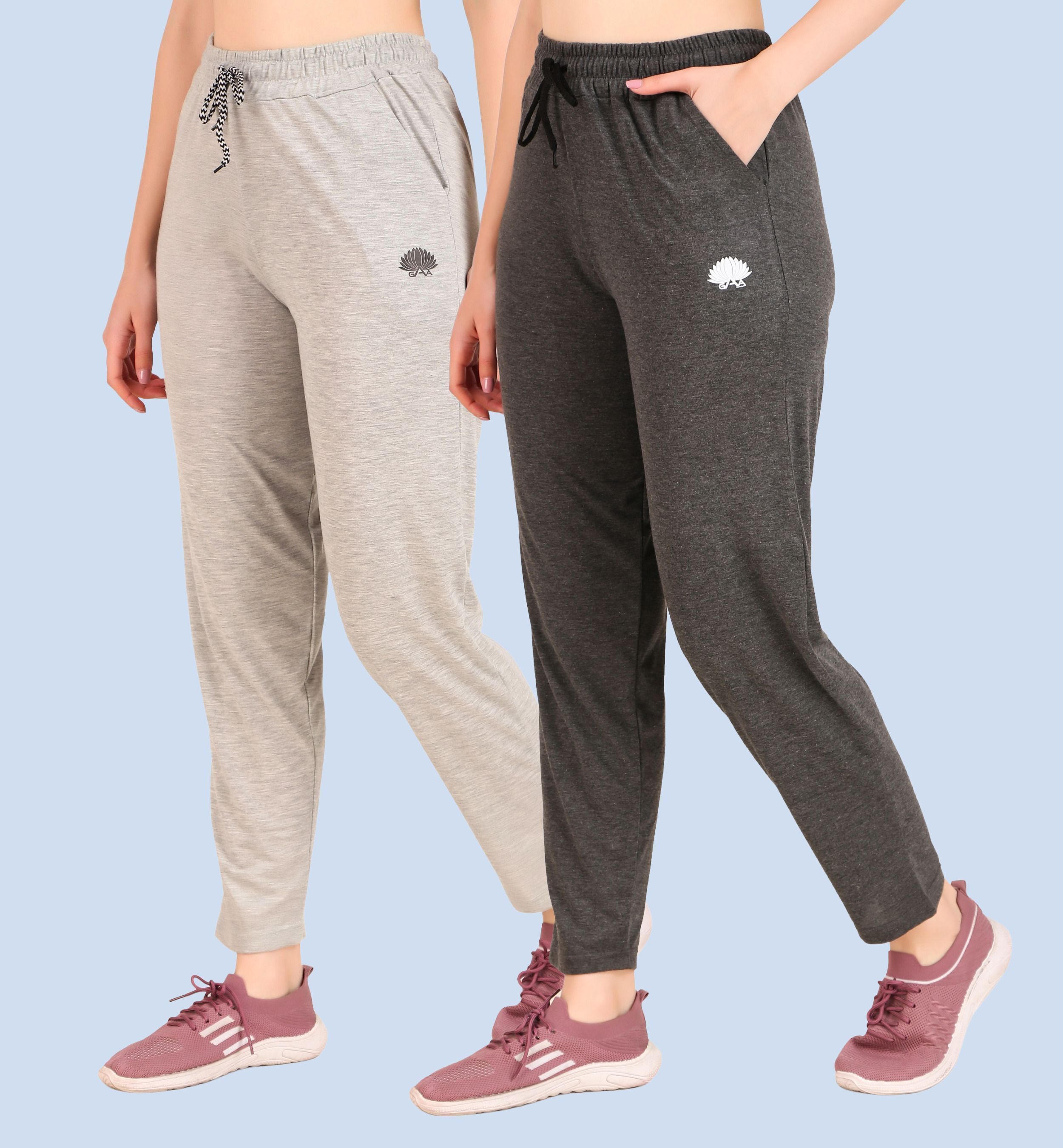 gaa Pack of 2 Women Solid Grey, Beige Track Pants-picture-20