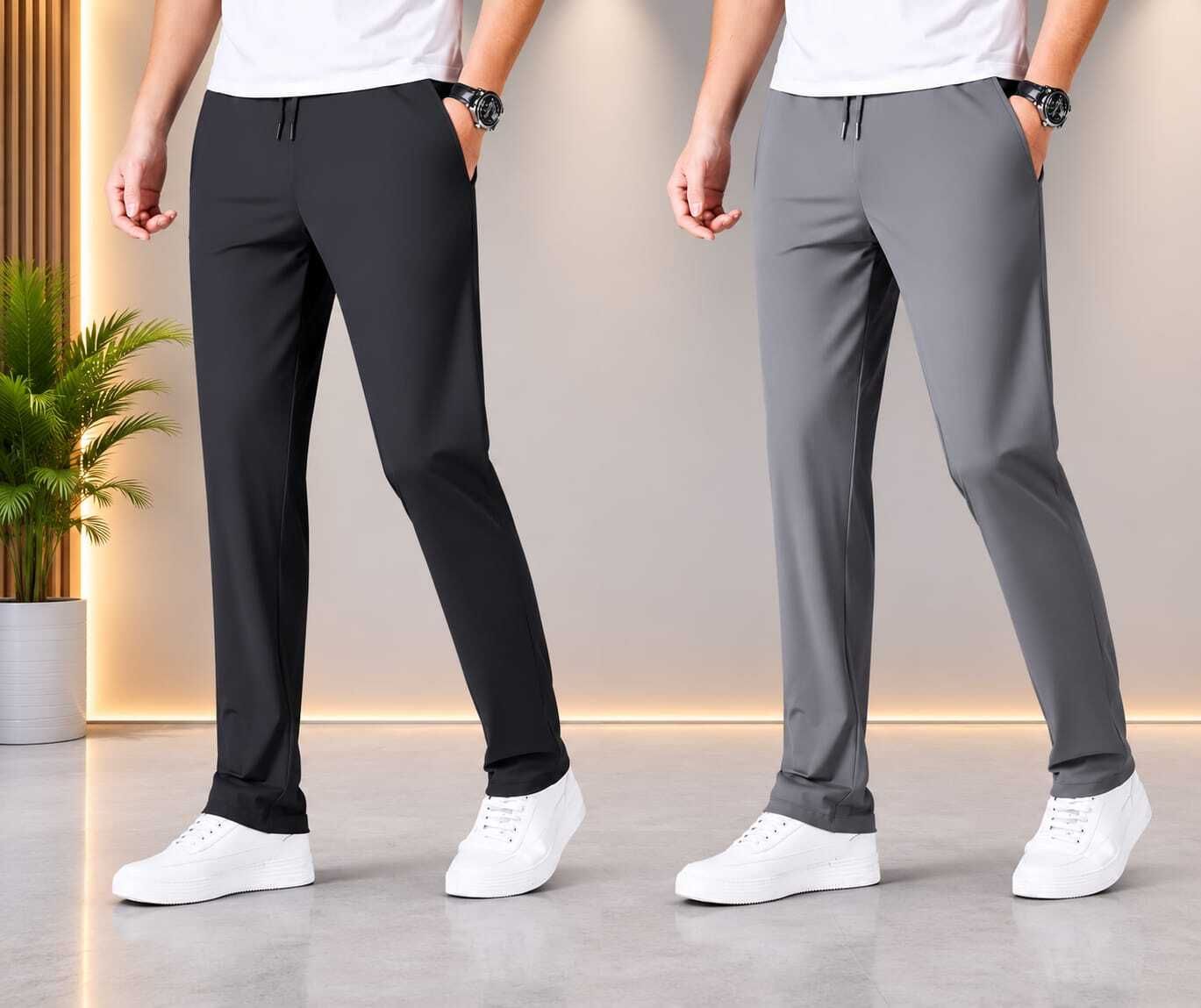 Pack of 2 Men Solid Black, Grey Track Pants-image-42