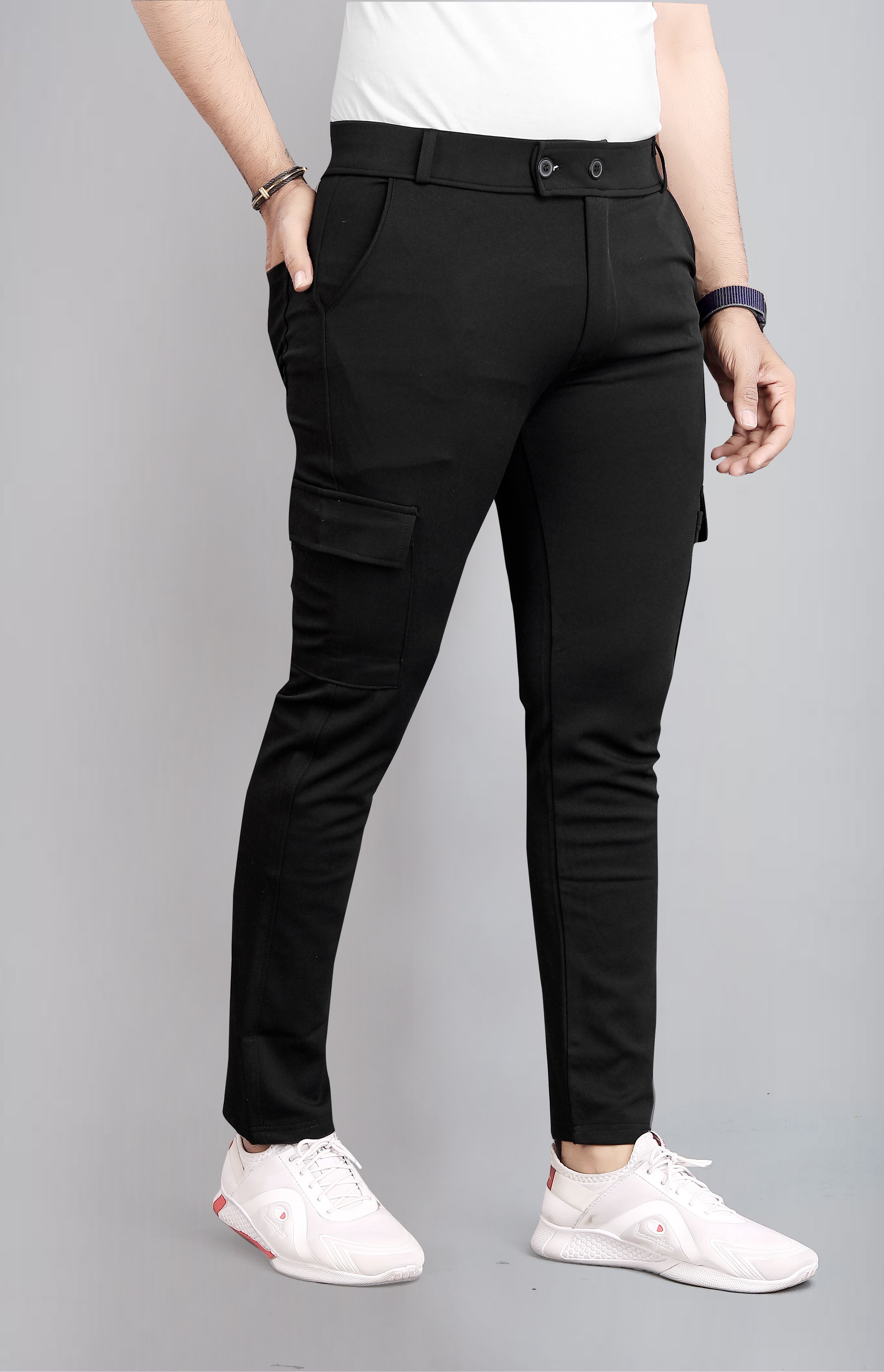 Men Self Design Black Track Pants