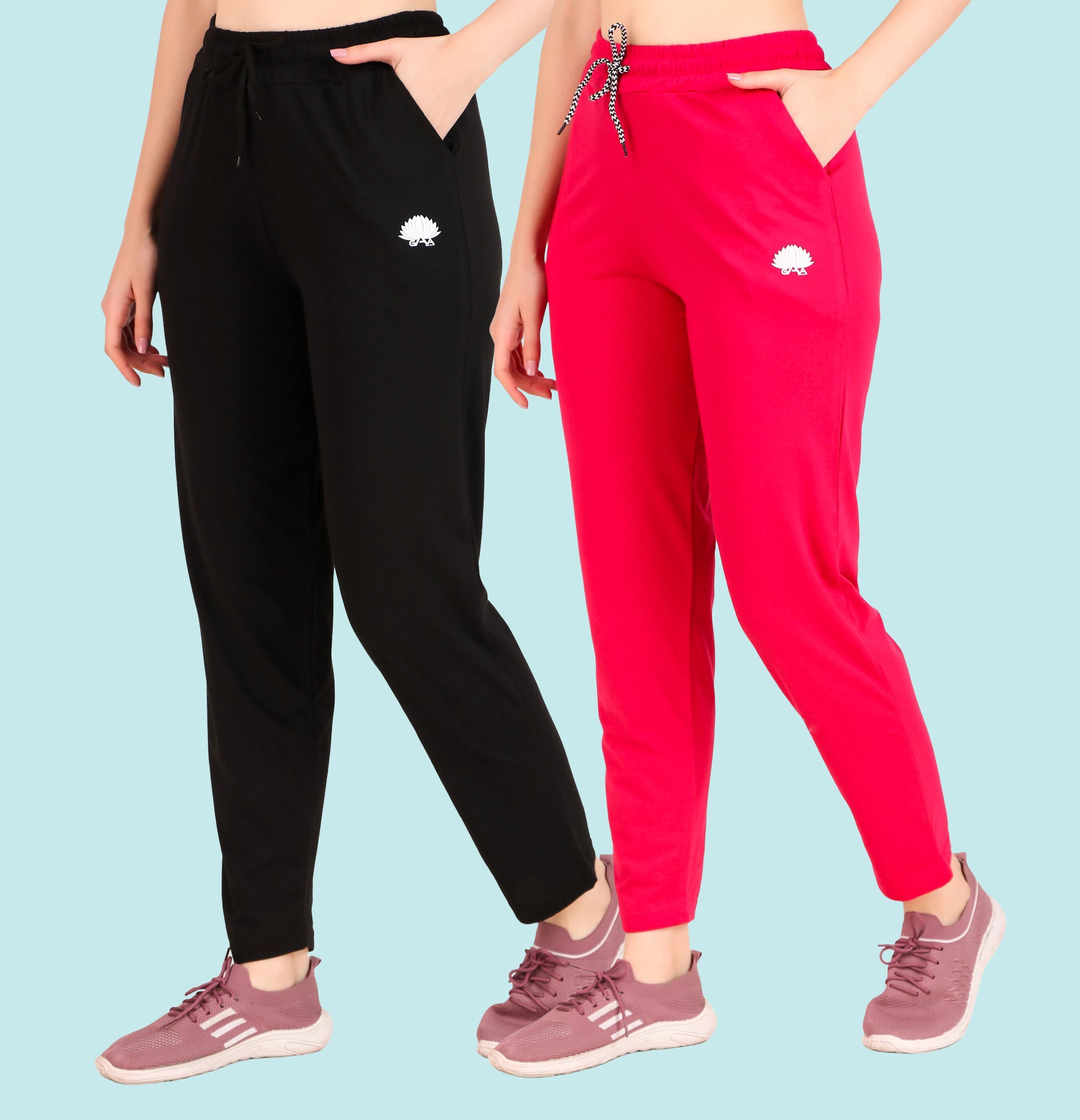 gaa Pack of 2 Women Solid Black, Pink Track Pants-picture-25