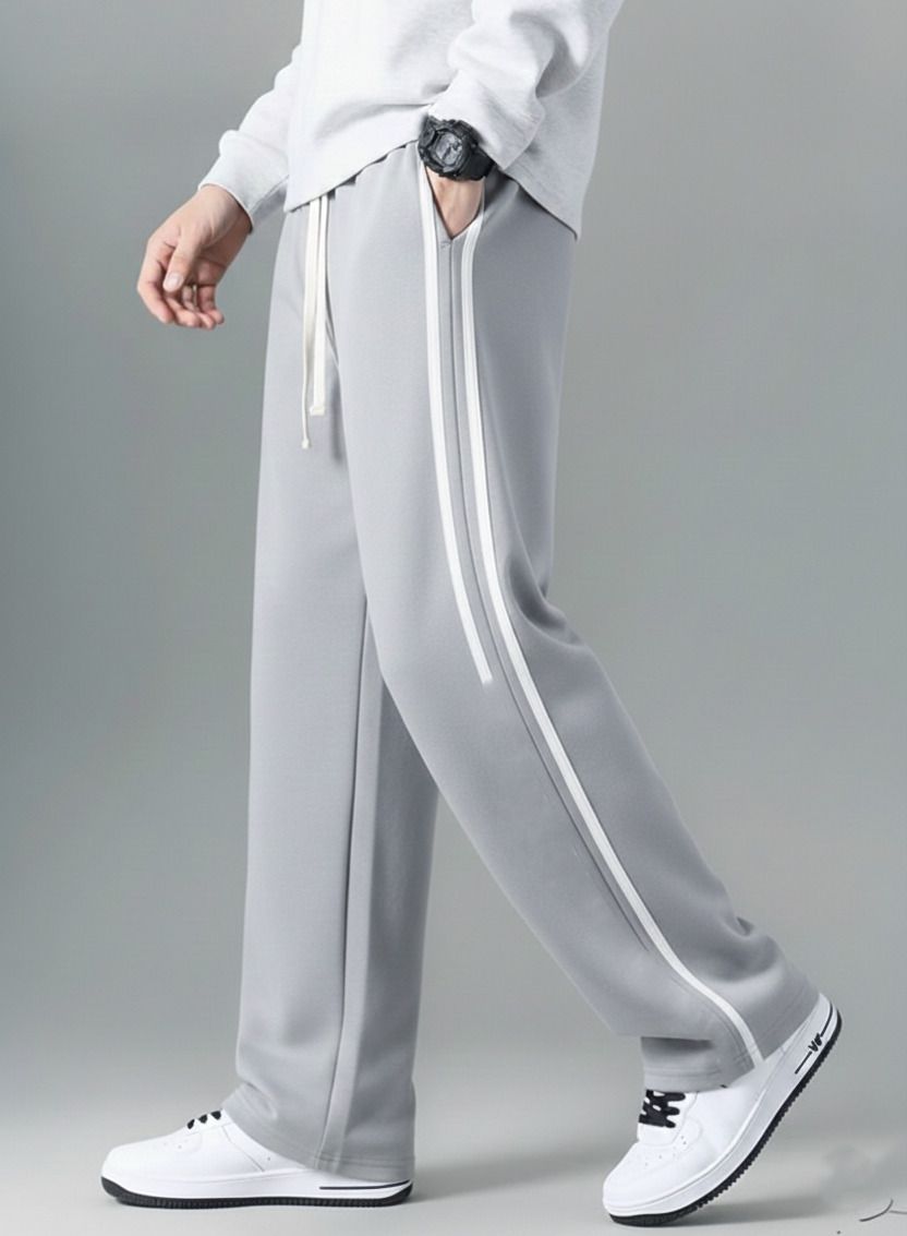 nftrenzify Men Solid, Striped Grey Track Pants-picture-12