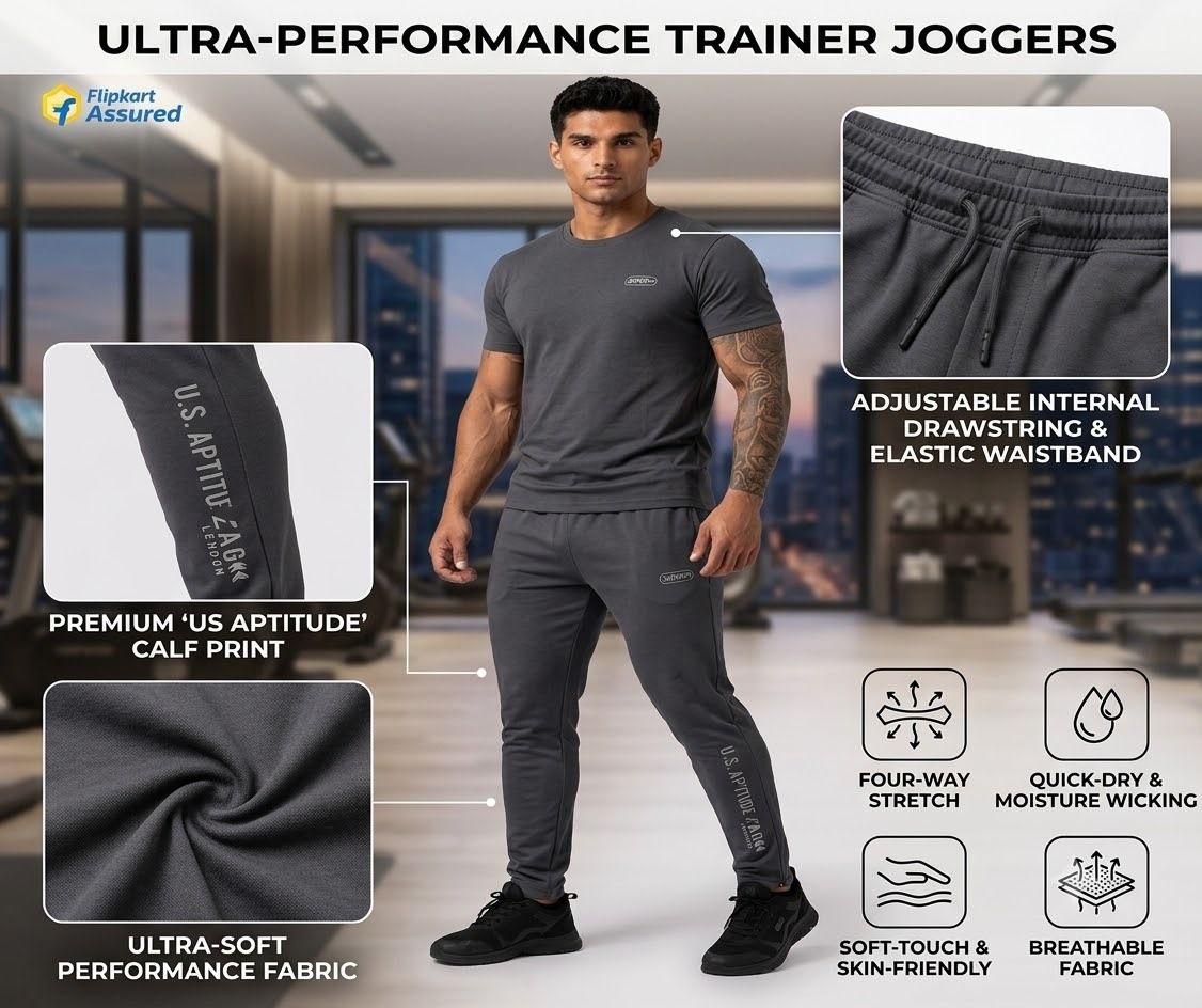 optus Men Solid, Graphic Print Grey Track Pants-picture-20