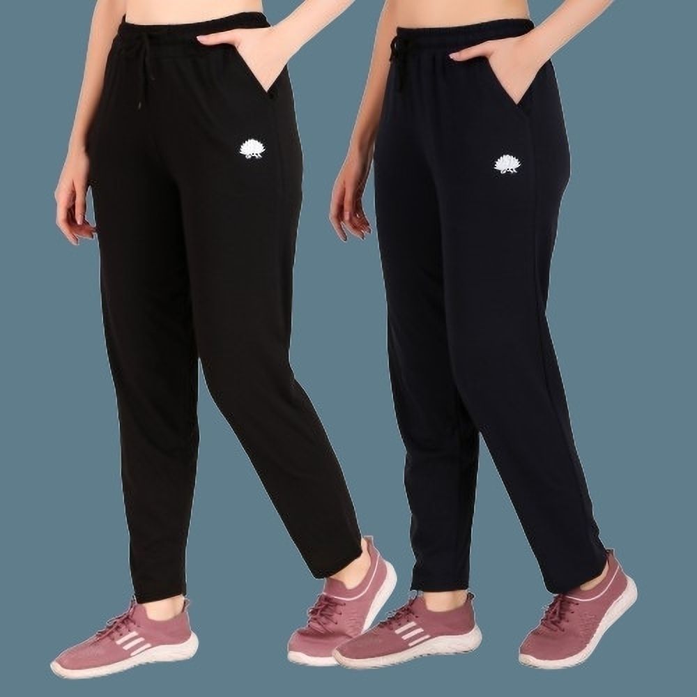 Pack of 2 Women Solid Black, Dark Blue Track Pants-image-40