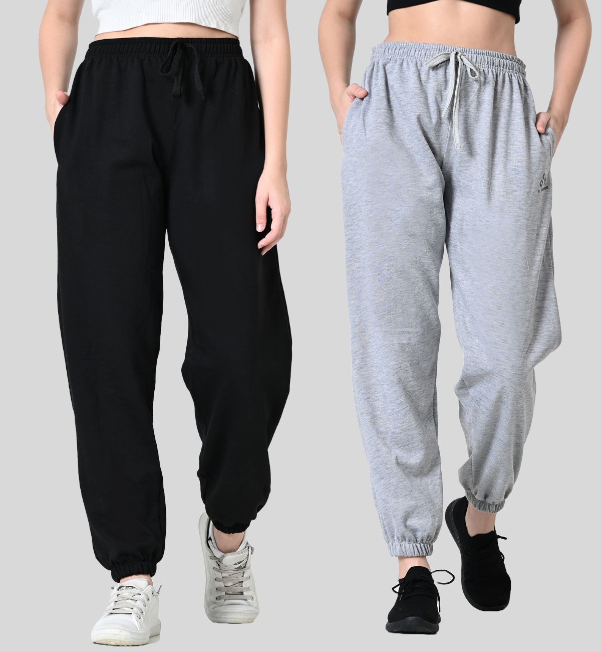 alza Pack of 2 Women Solid Black, Grey Track Pants-picture-26