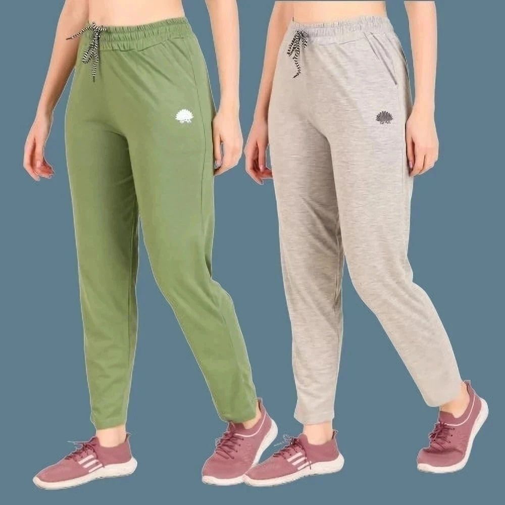 gaa Pack of 2 Women Solid Light Green, Grey Track Pants-picture-17