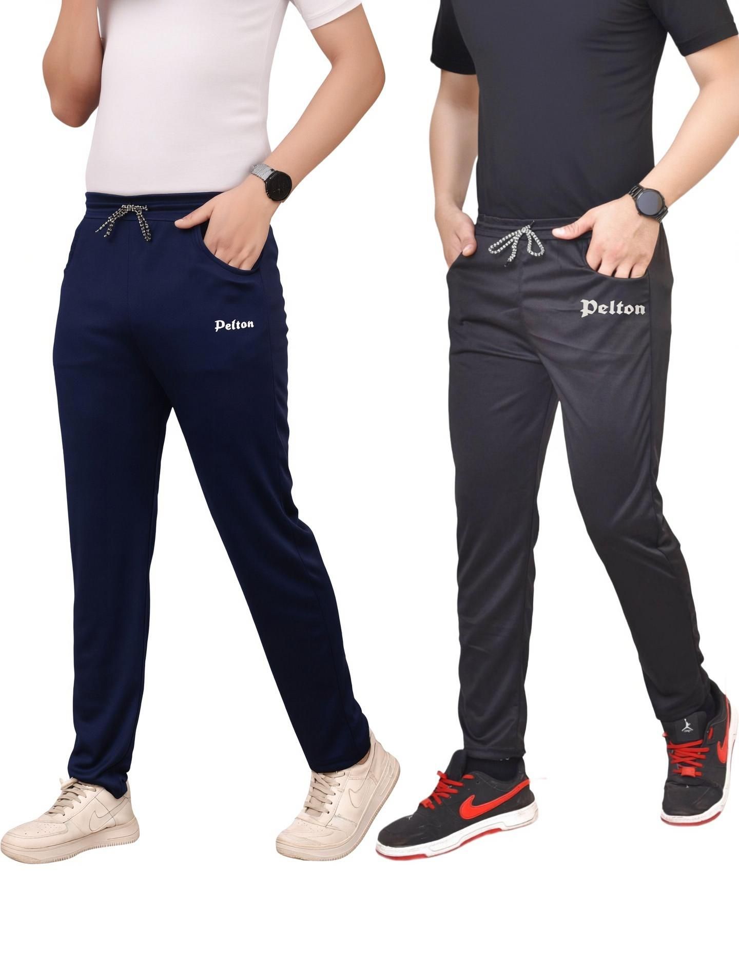 Pack of 2 Men Solid, Printed Blue Track Pants-image-45