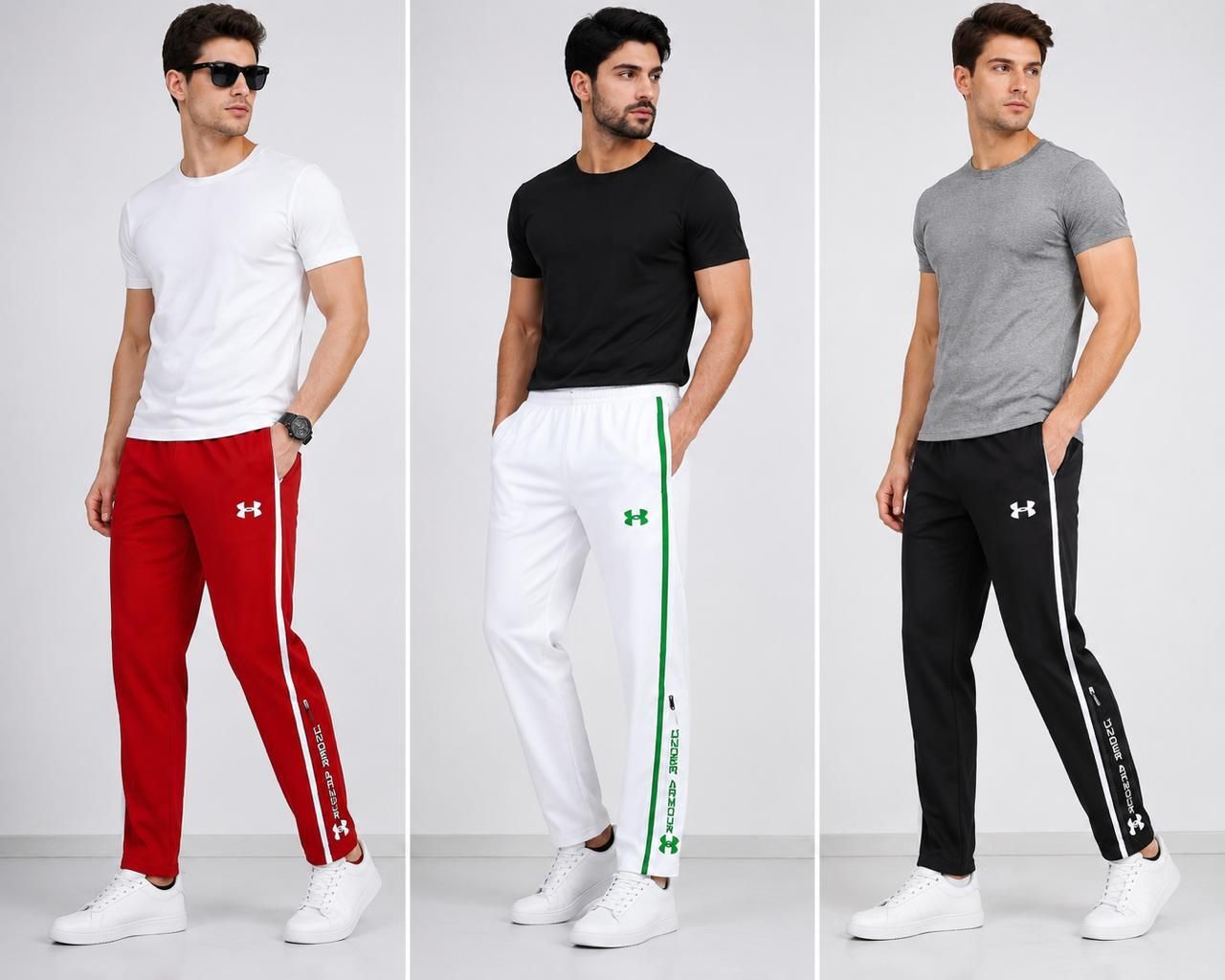 rsv Pack of 3 Men Solid, Striped, Graphic Print Black Track Pants-picture-11