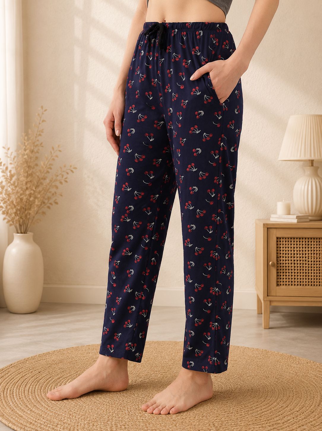 Women Printed Dark Blue Track Pants-image-11