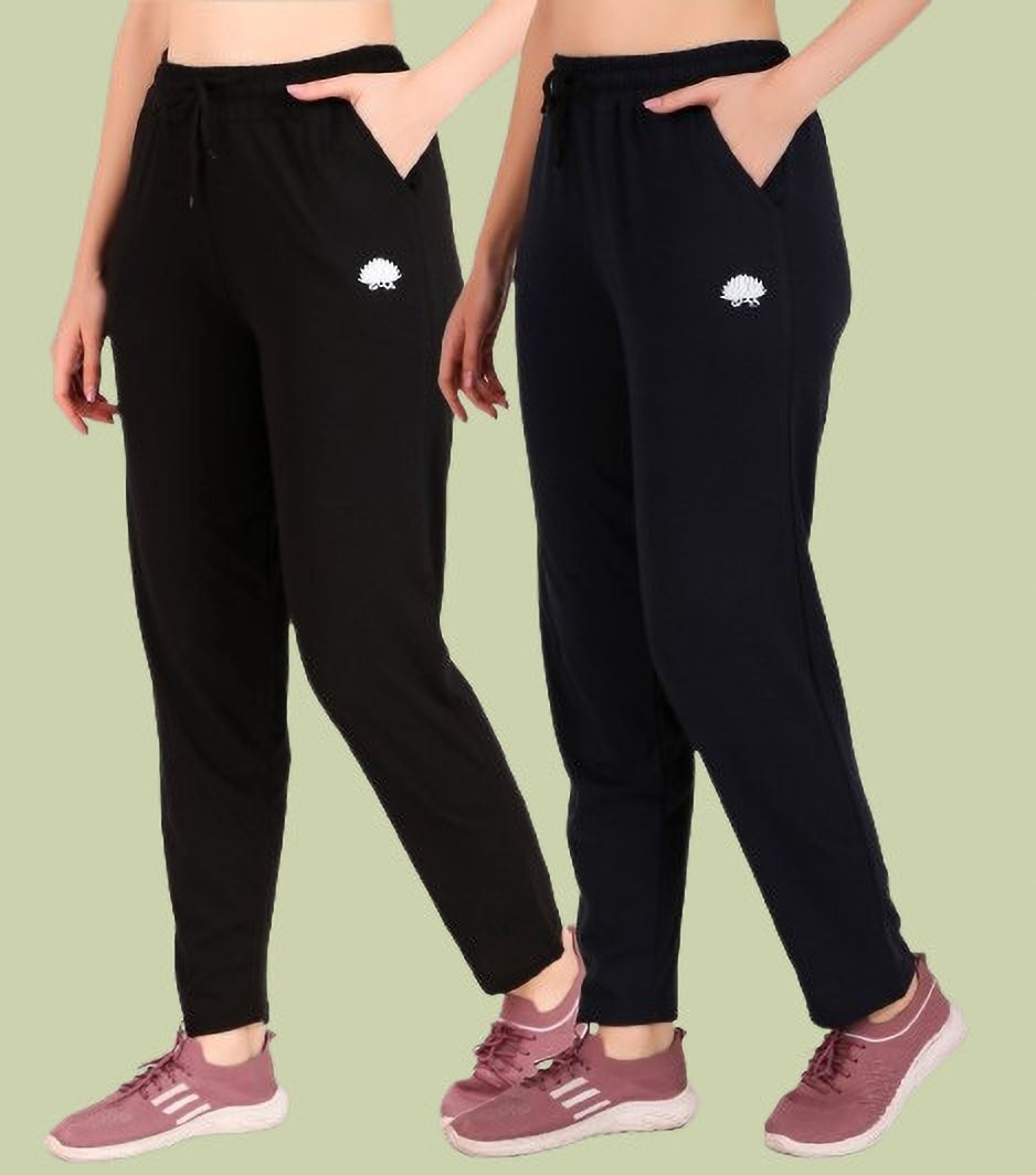 gaa Pack of 2 Women Solid Black, Blue Track Pants-picture-46