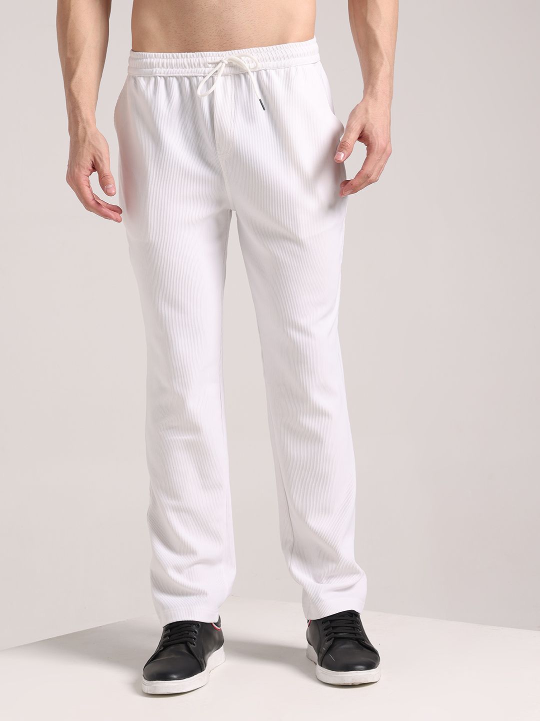 Men Self Design White Track Pants