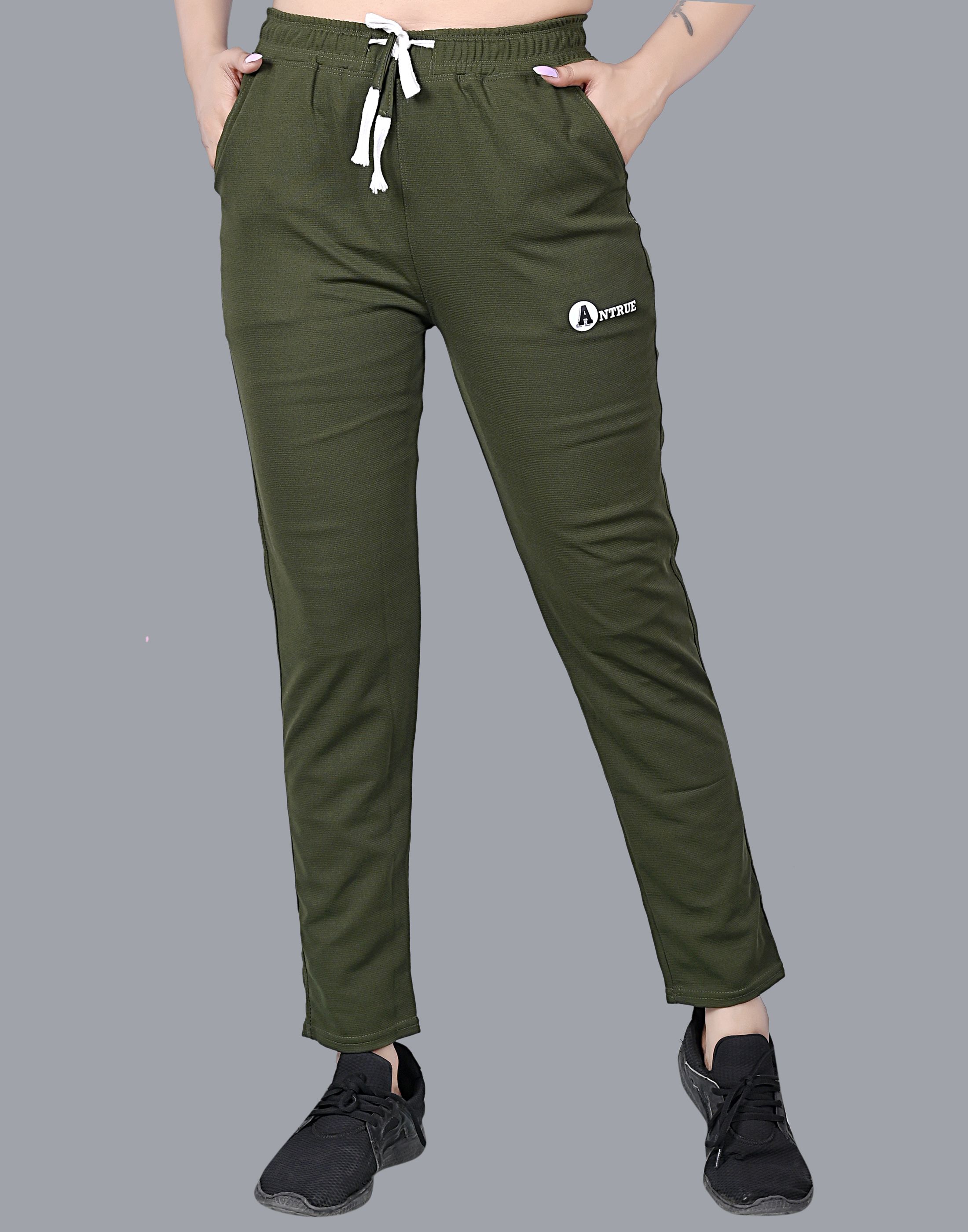 Women Solid Olive Track Pants-image-17