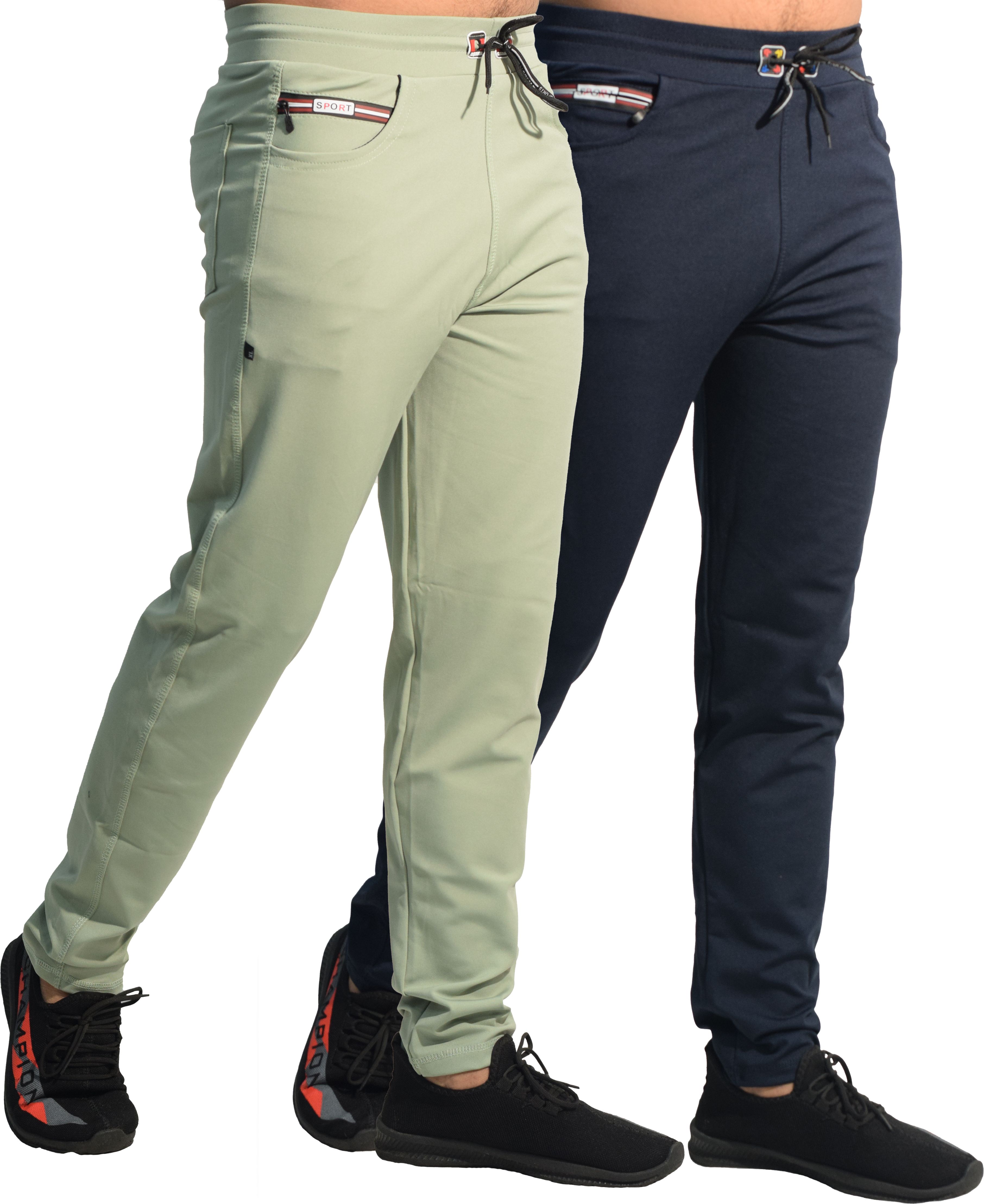 Pack of 2 Men Solid Light Green, Blue Track Pants