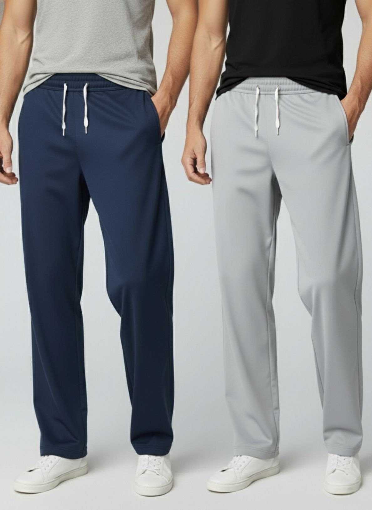 indiclub Pack of 2 Men Loose Fit Dark Blue, Silver Lycra Blend Trousers-picture-33