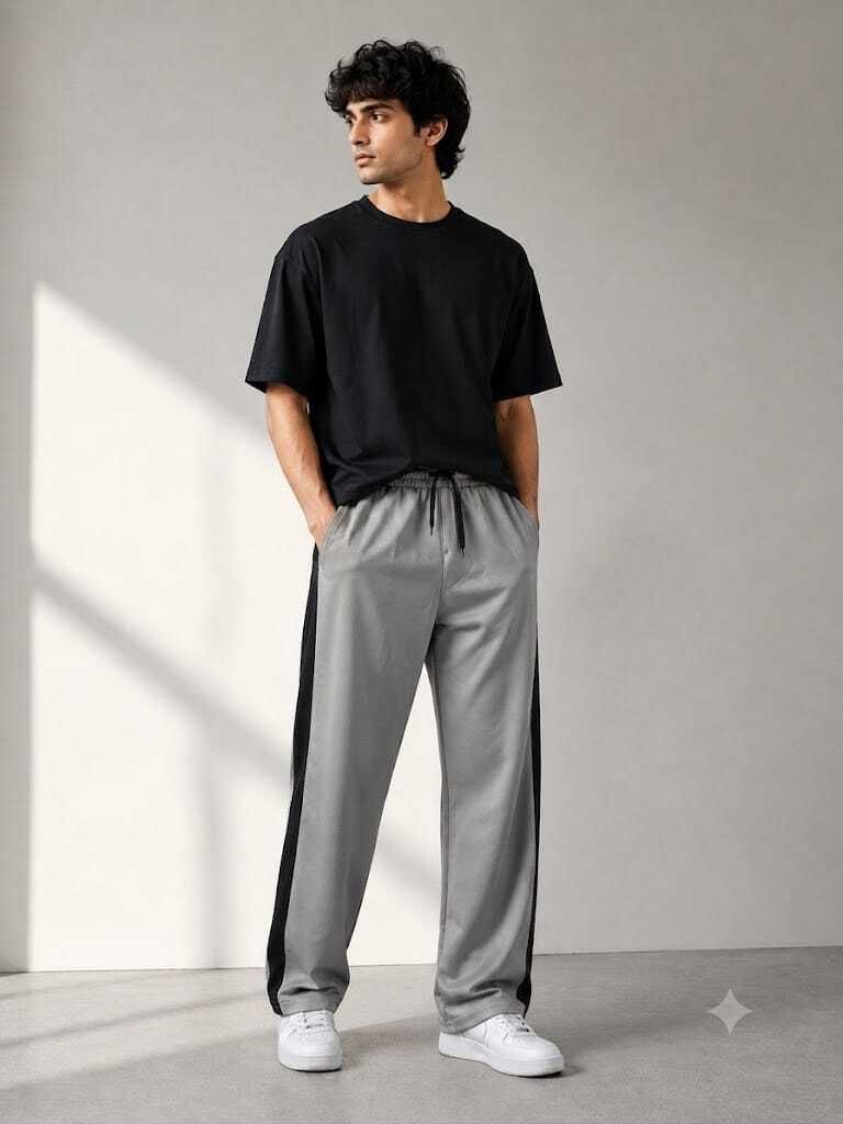 overchase Men Solid, Striped, Colorblock Grey, Black Track Pants-picture-30
