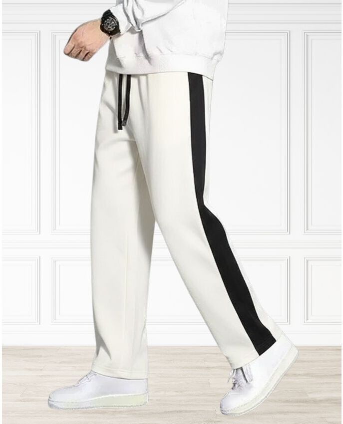 yanexa Men Striped White Track Pants-picture-30
