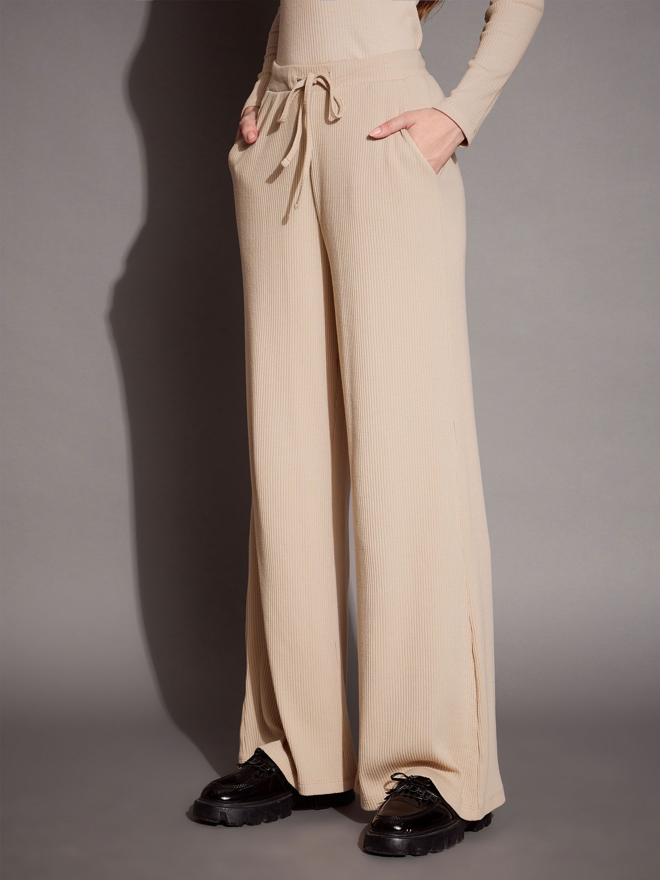 sassafras Women Solid Beige Track Pants-picture-46