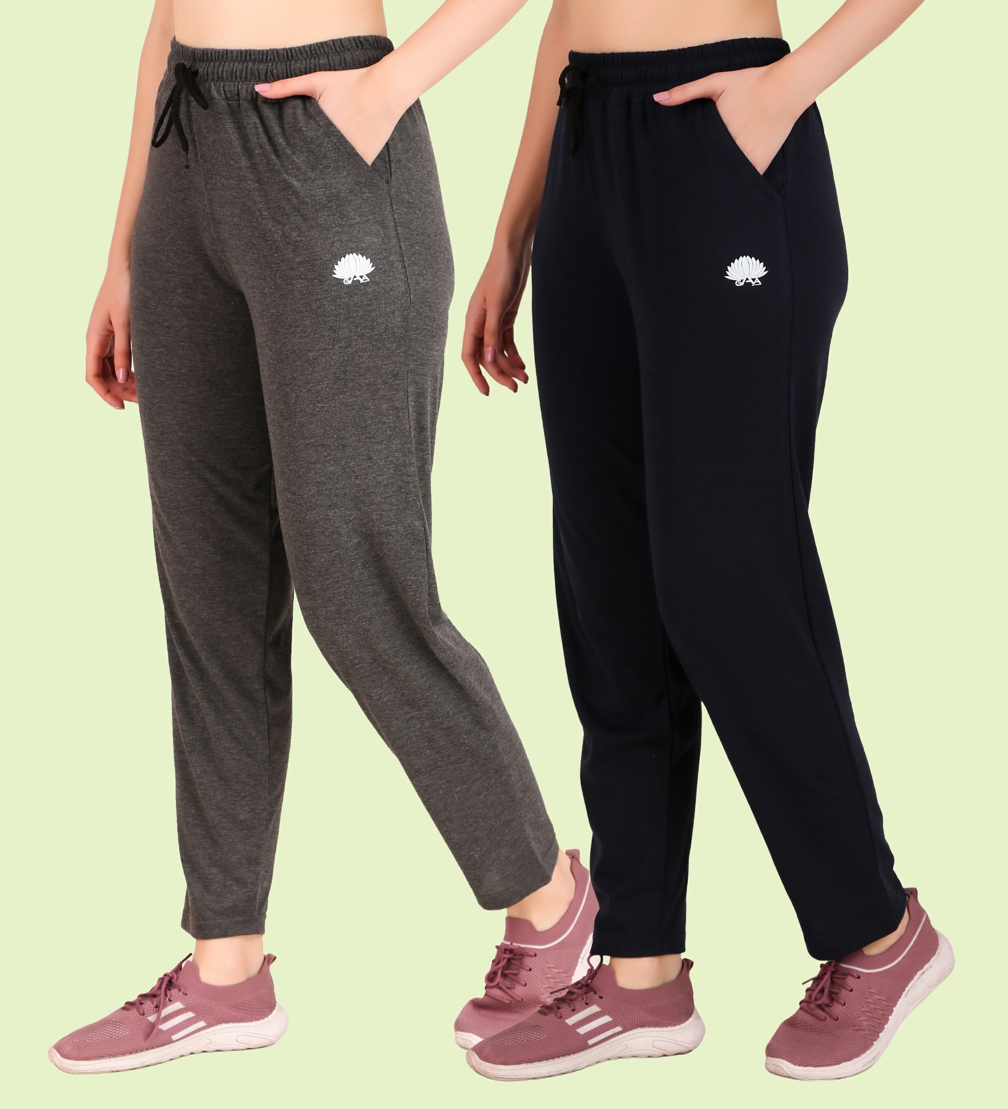 gaa Pack of 2 Women Solid Grey, Dark Blue Track Pants-picture-1