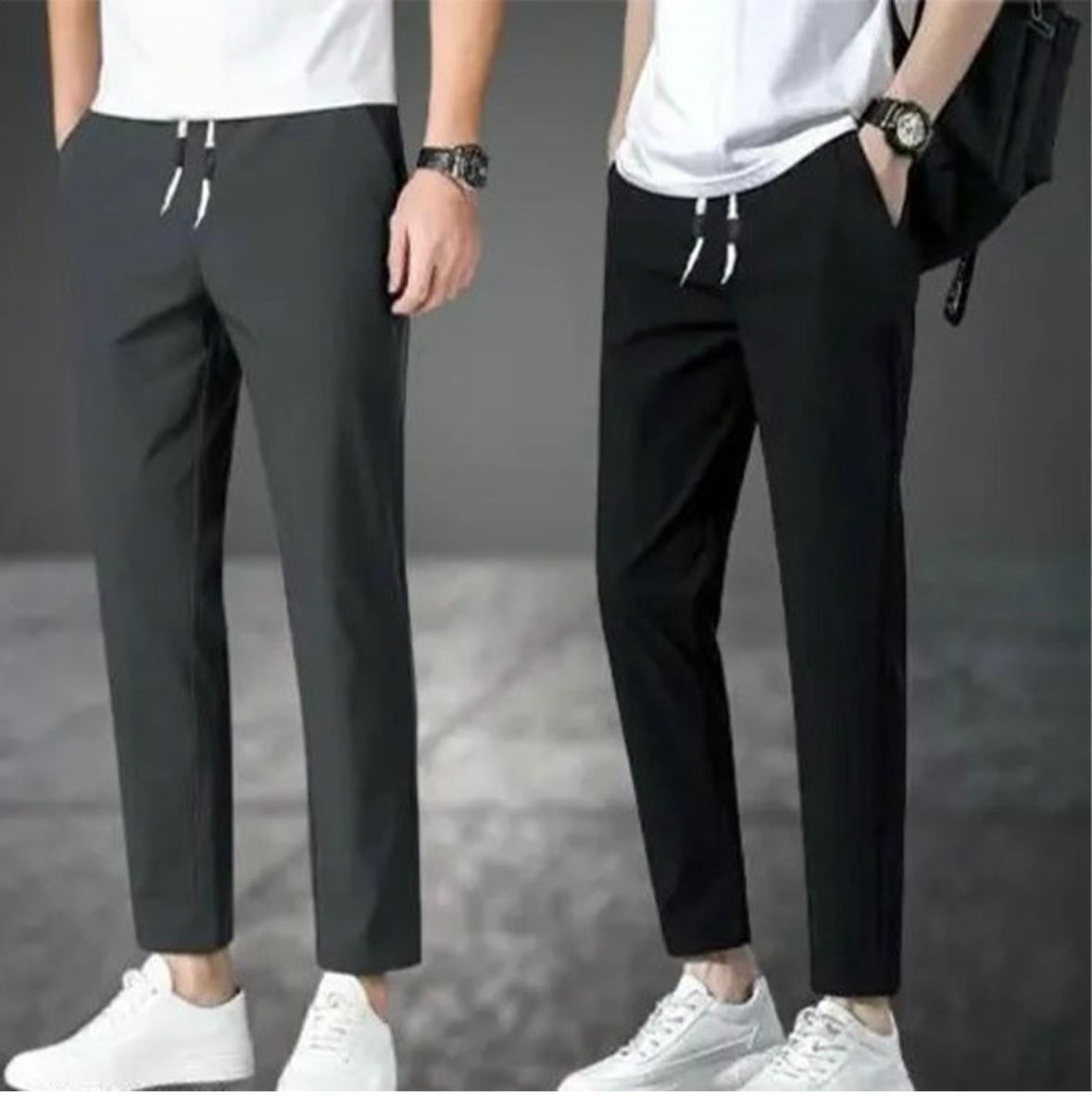 dresvia Pack of 2 Men Solid Black, Grey Track Pants-picture-27