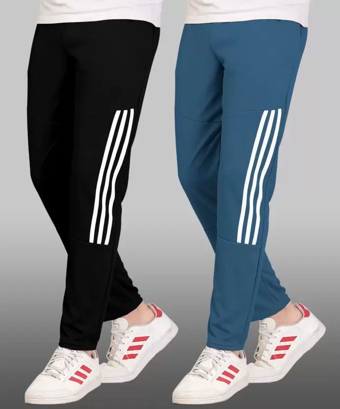 Pack of 2 Men Striped Black, Blue Track Pants-image-31