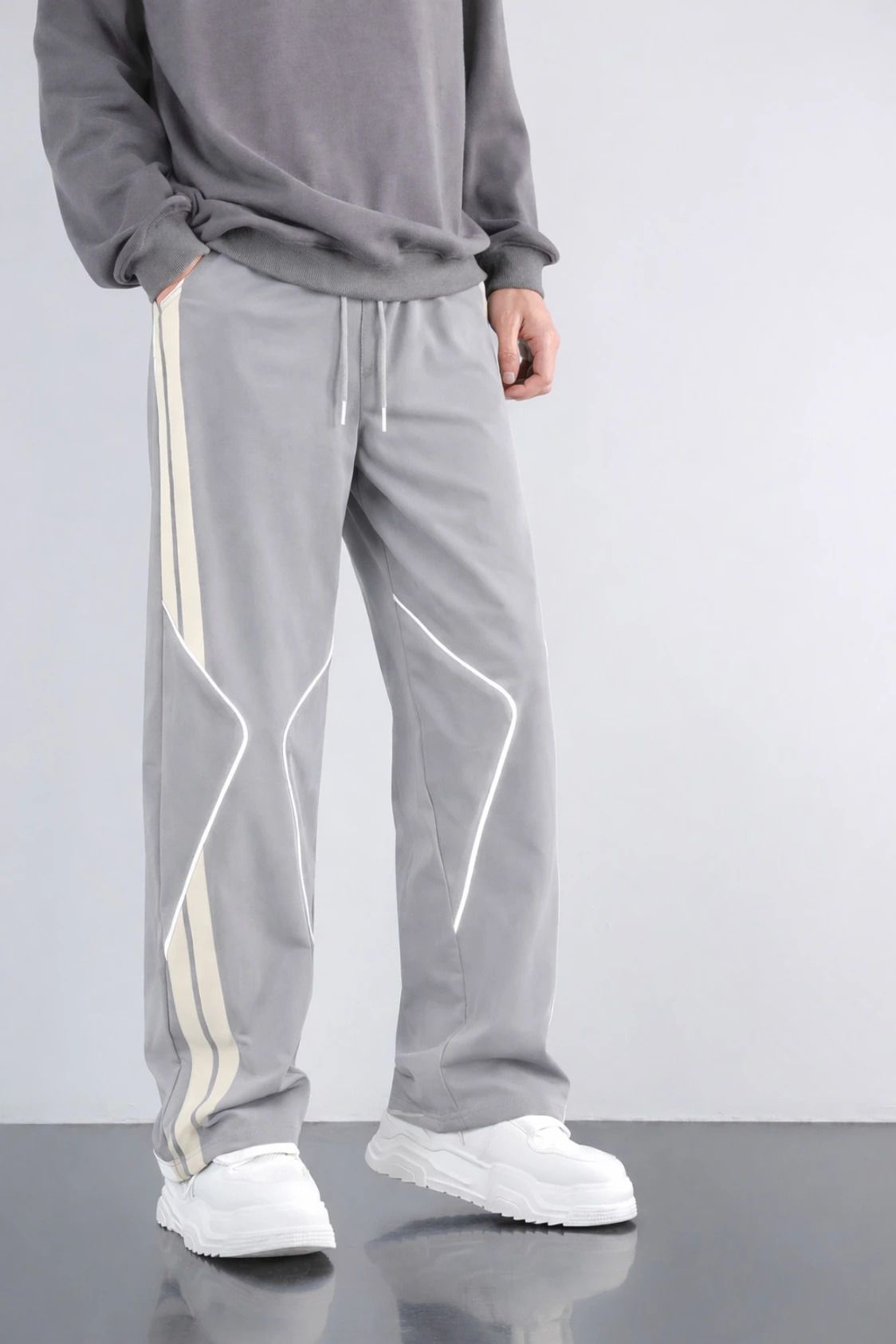 presstyle Men Striped Grey Track Pants-picture-12