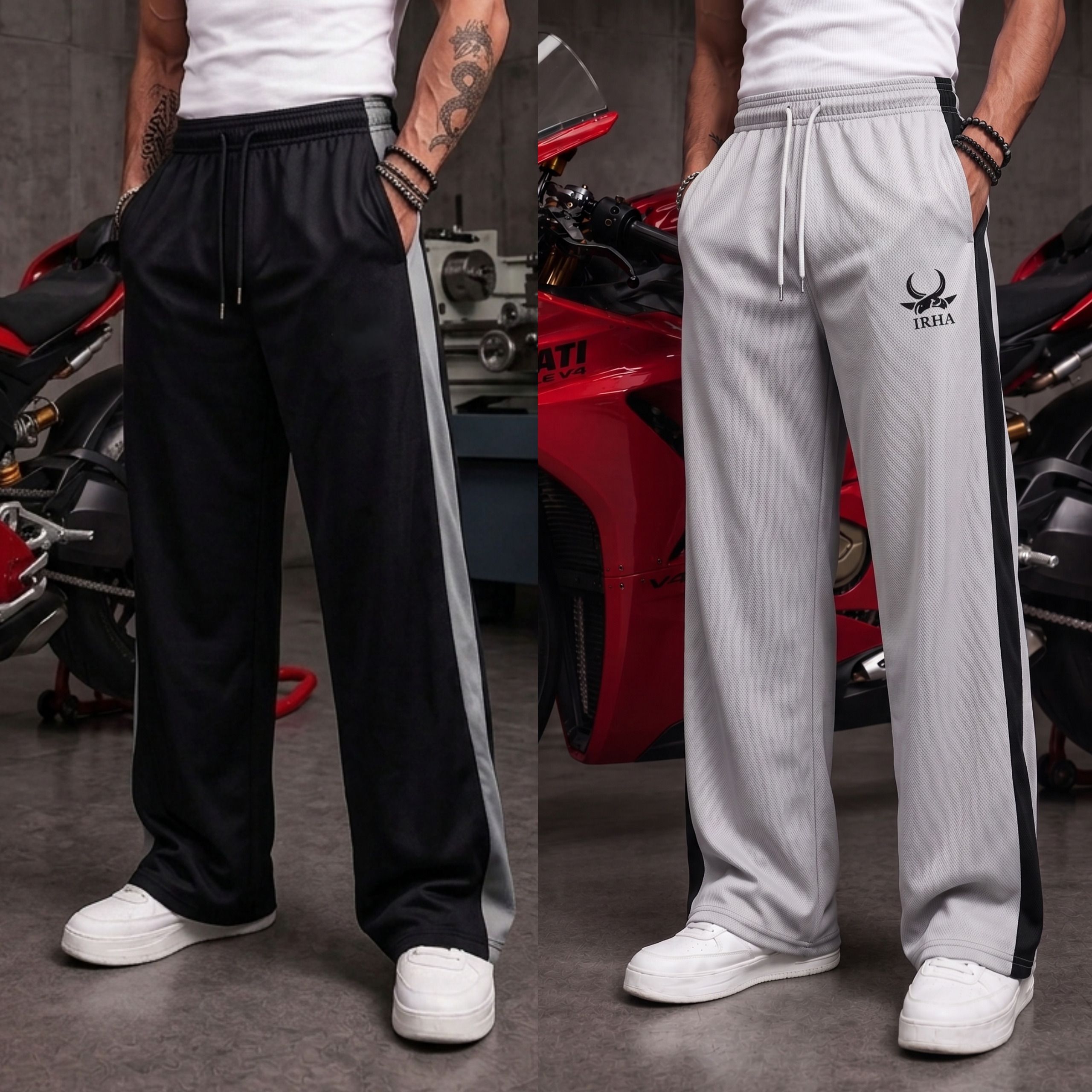 irha Pack of 2 Men Self Design Black, Grey Track Pants-picture-26