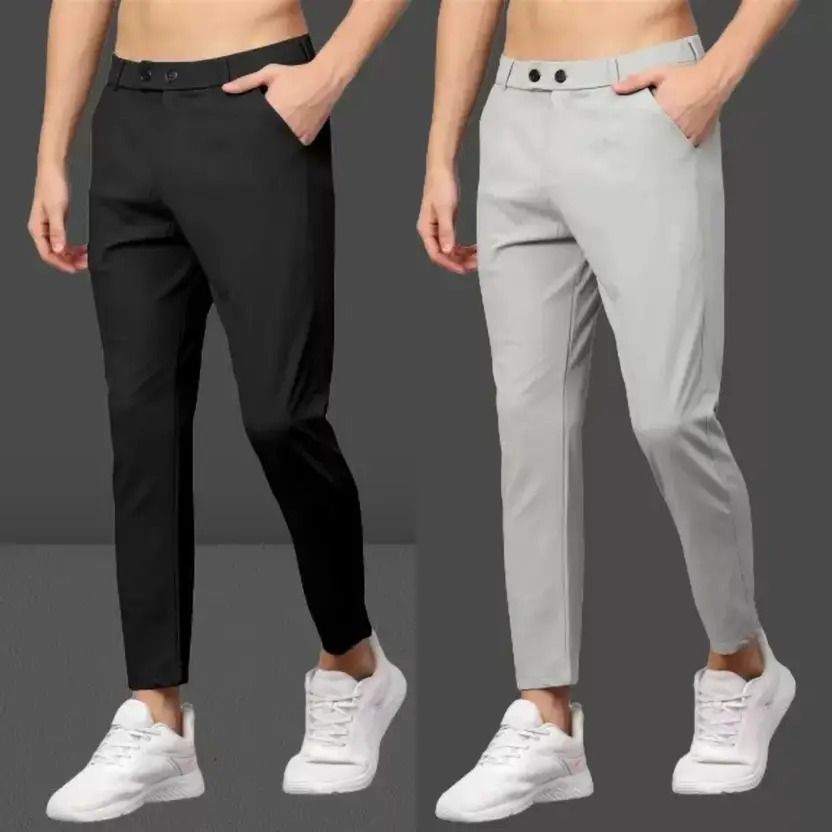 Pack of 2 Men Solid Black, Grey Track Pants-image-25