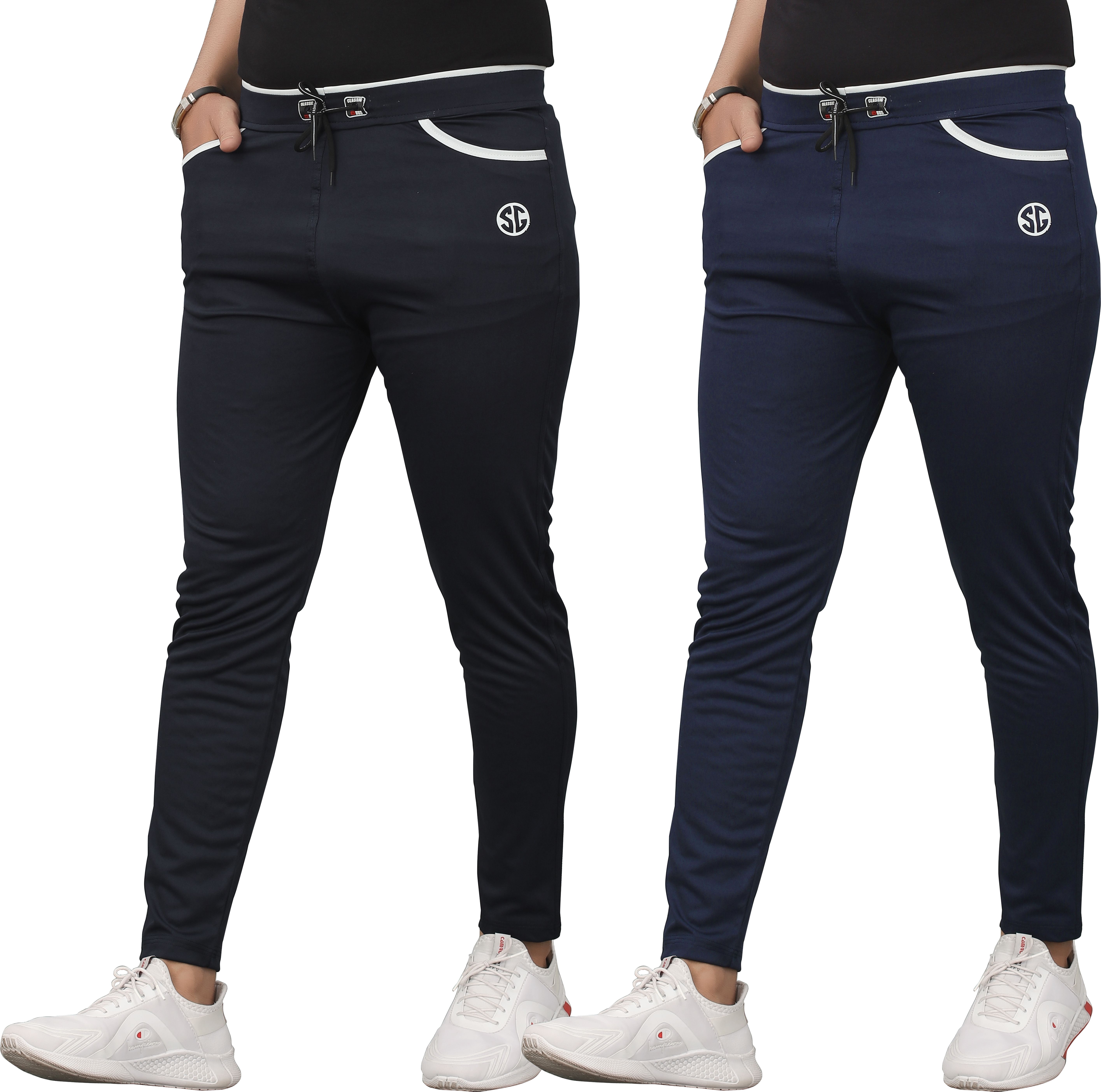 Pack of 2 Men Solid Dark Blue, Black Track Pants