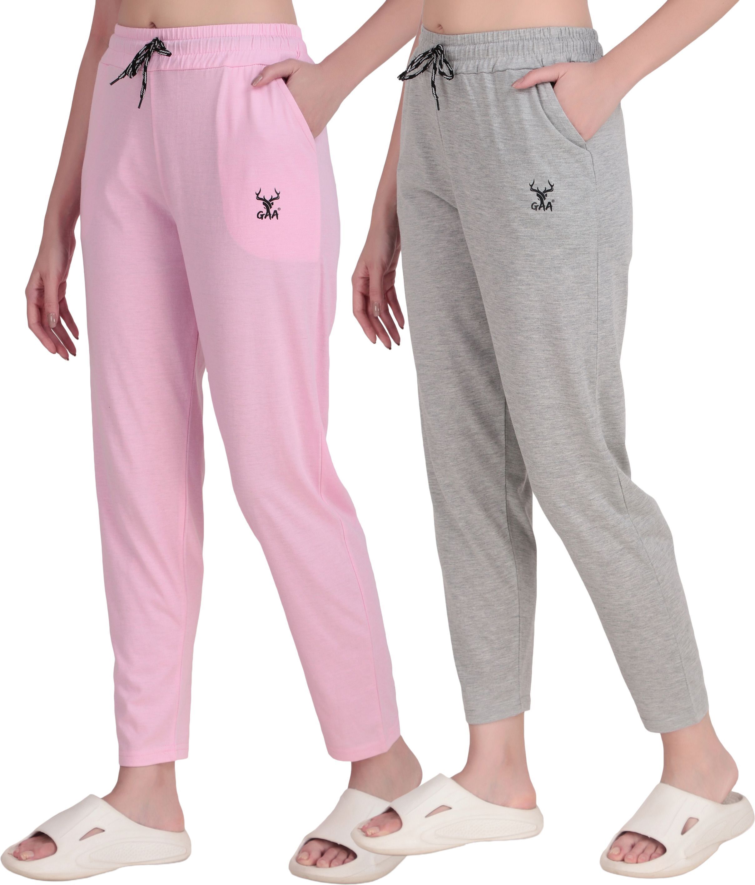 gaa Pack of 2 Women Solid Pink, Grey Track Pants-picture-38