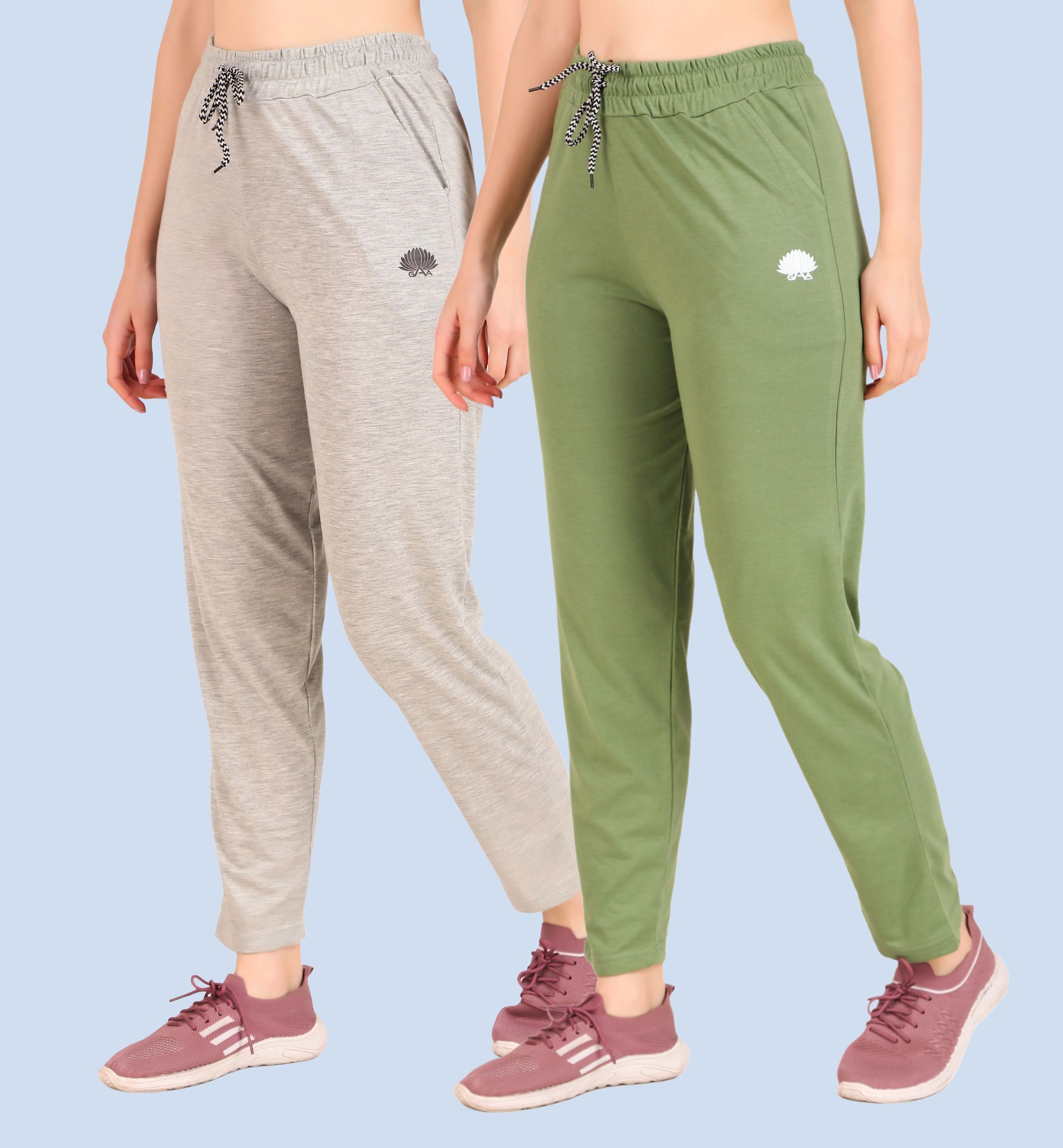 gaa Pack of 2 Women Solid Grey, Light Green Track Pants-picture-42