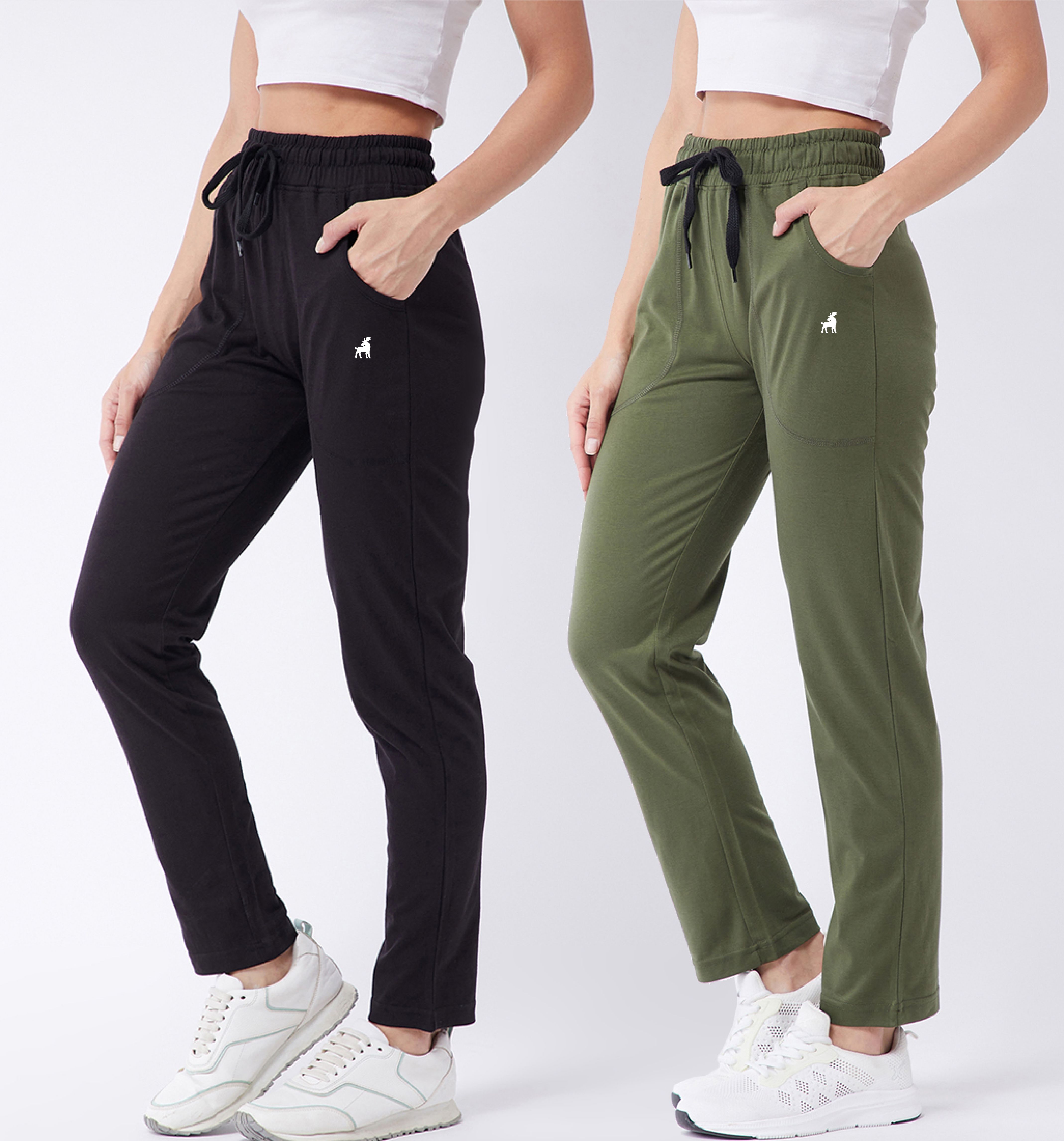 Pack of 2 Women Solid Olive, Black Track Pants-image-44