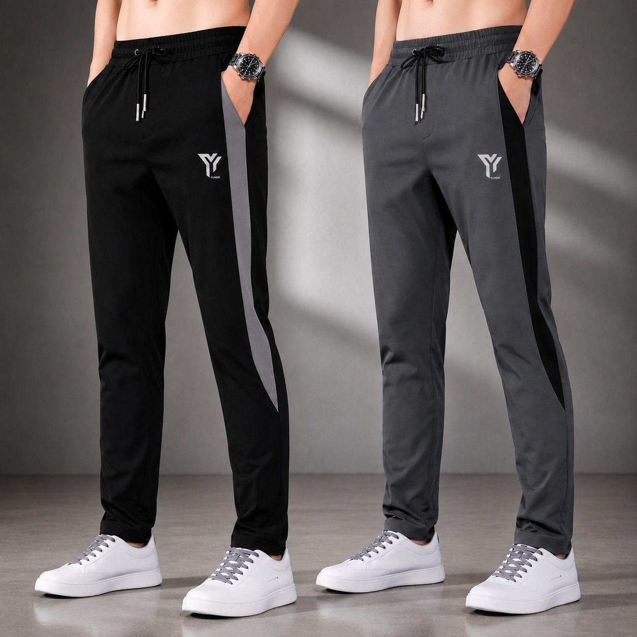 yunek Pack of 2 Men Colorblock Multicolor Track Pants-picture-12