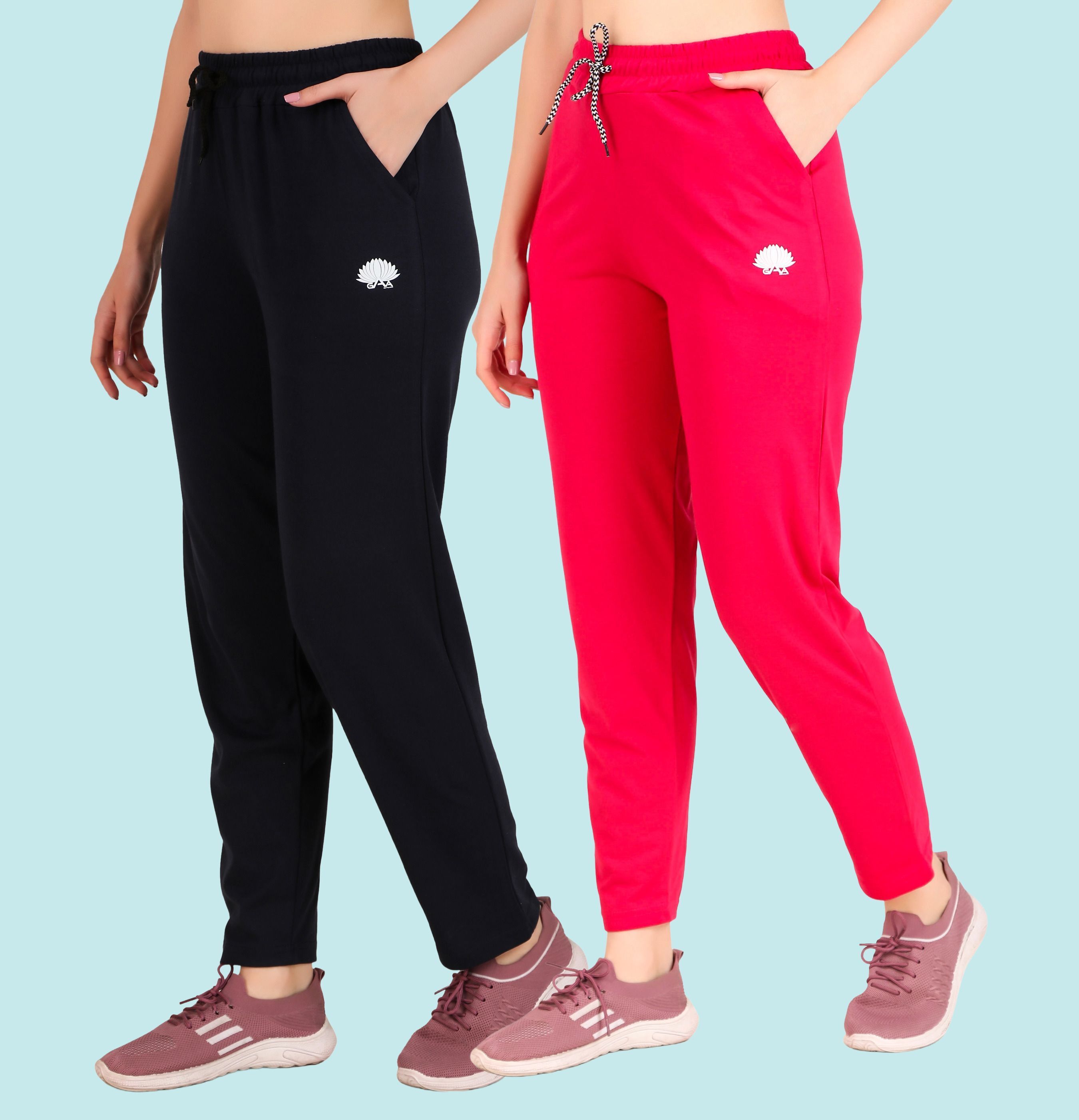 gaa Pack of 2 Women Solid Dark Blue, Pink Track Pants-picture-11