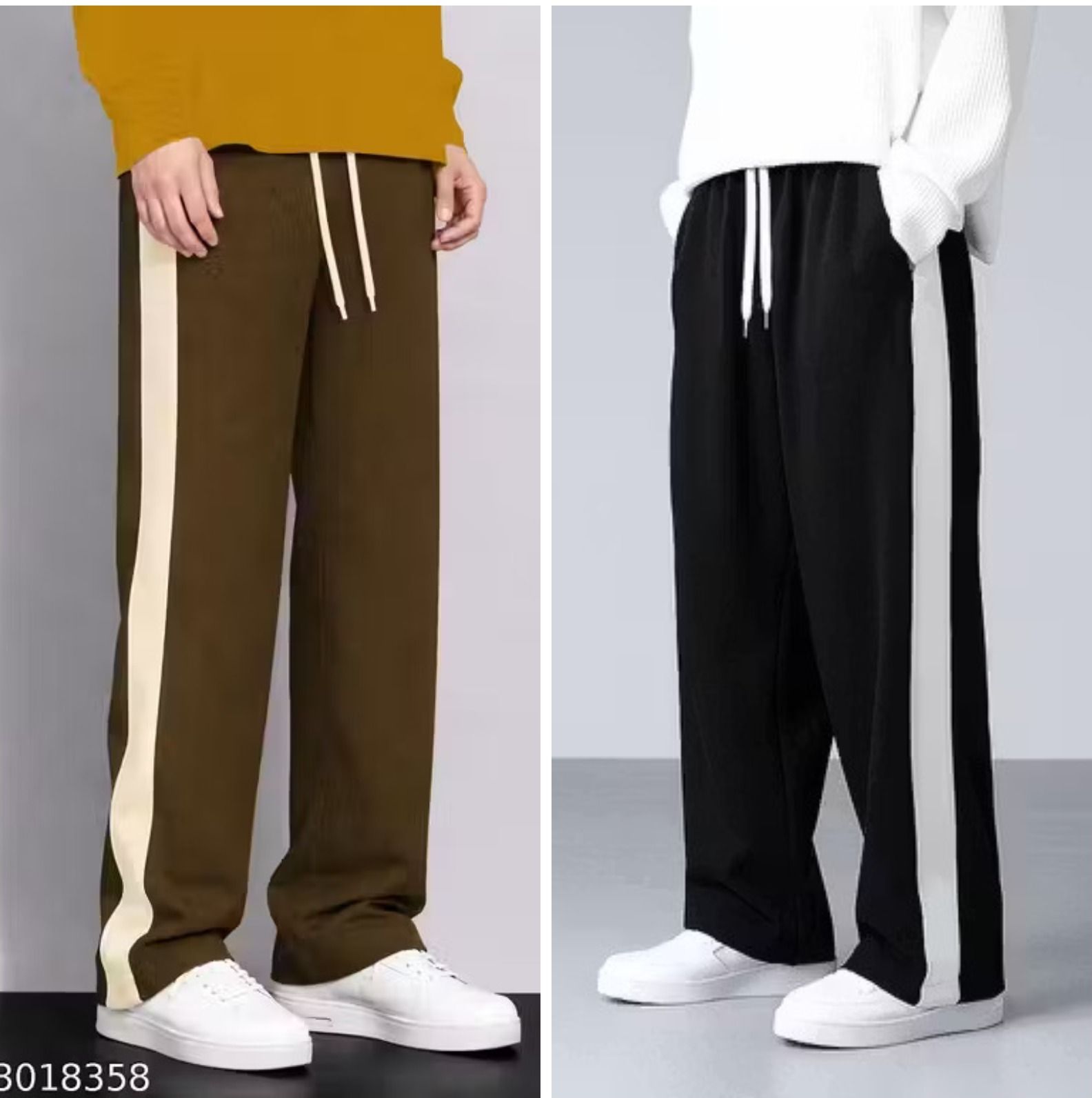 fly wind Pack of 2 Men Self Design, Striped Brown, Black Track Pants-picture-1