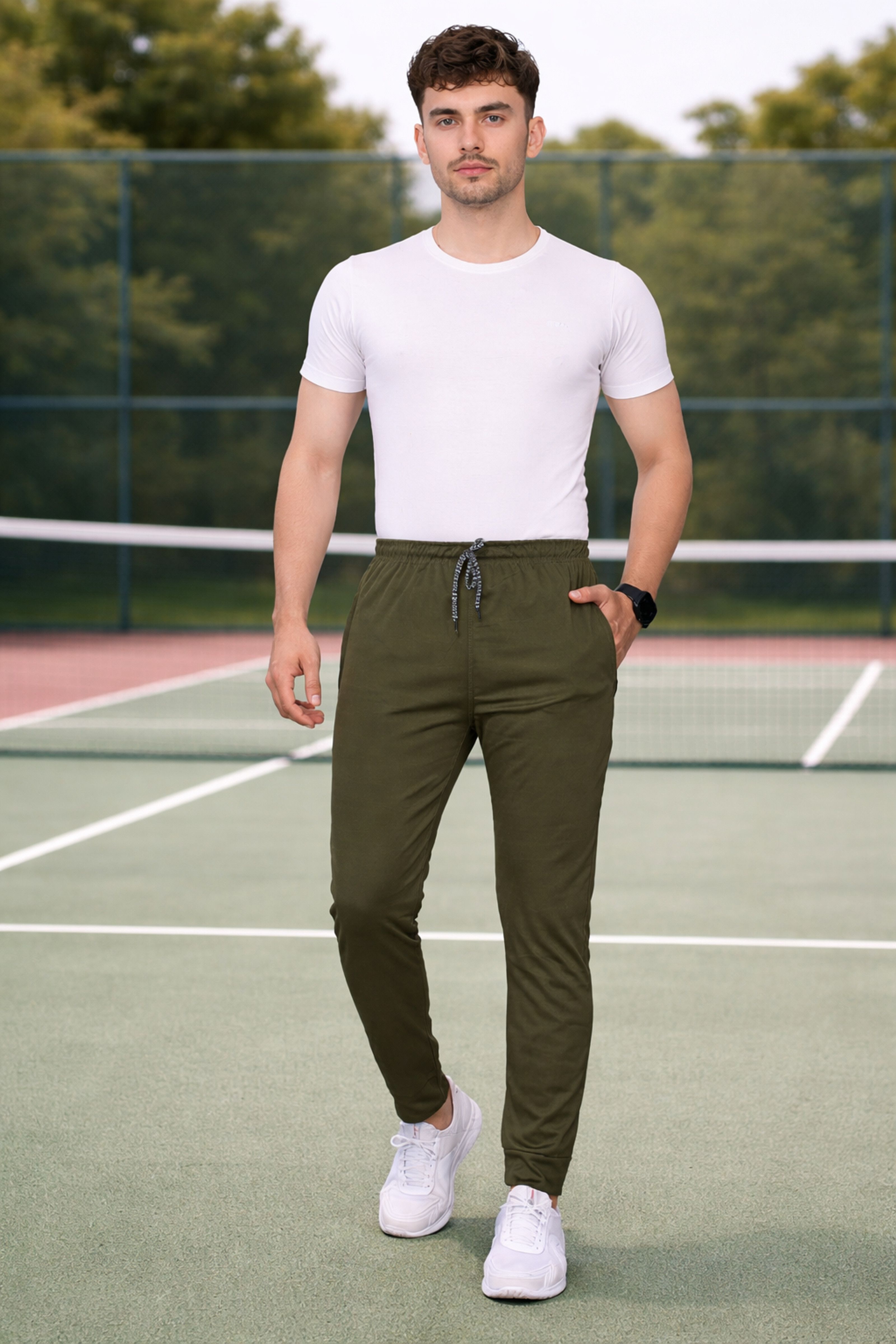 anand Men Solid Green Track Pants-picture-15