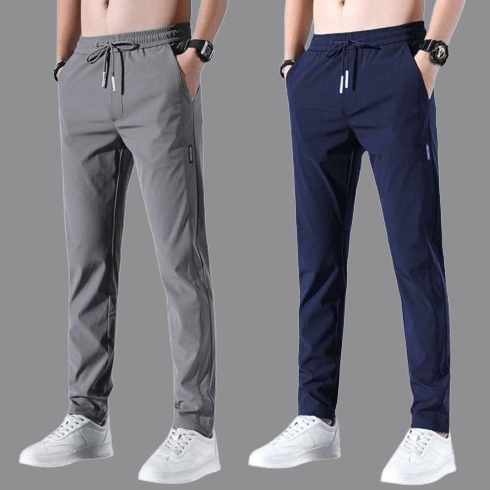 Pack of 2 Men Solid Grey, Blue Track Pants