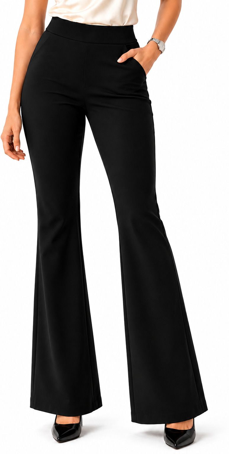 gladtogift Women Comfort Fit, Flared Black Polyester Trousers, 36 Size Women Comfort Fit, Flared Black Polyester Trousers-picture-0
