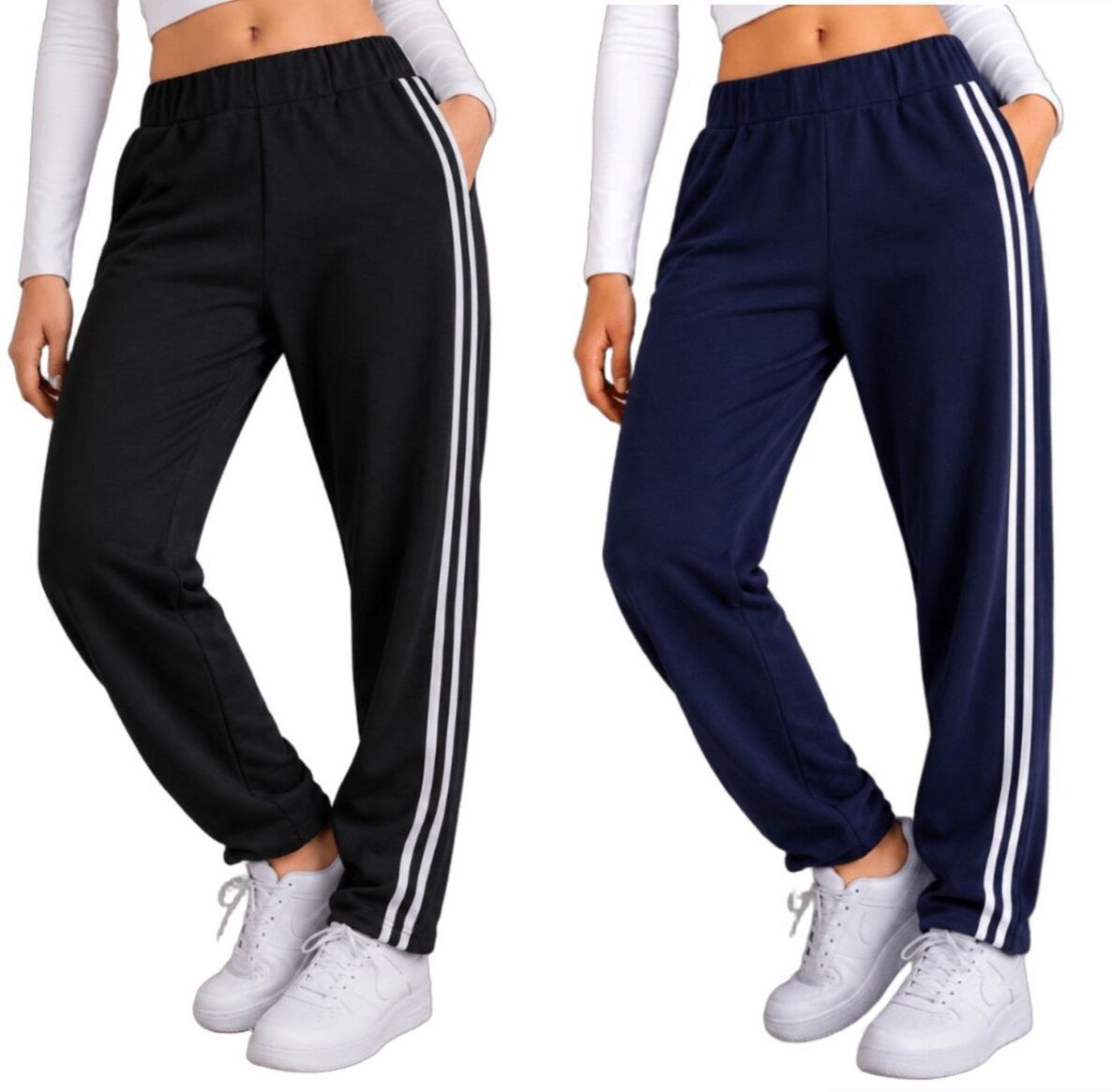 geonix Pack of 2 Women Striped Black, Blue Track Pants-picture-18