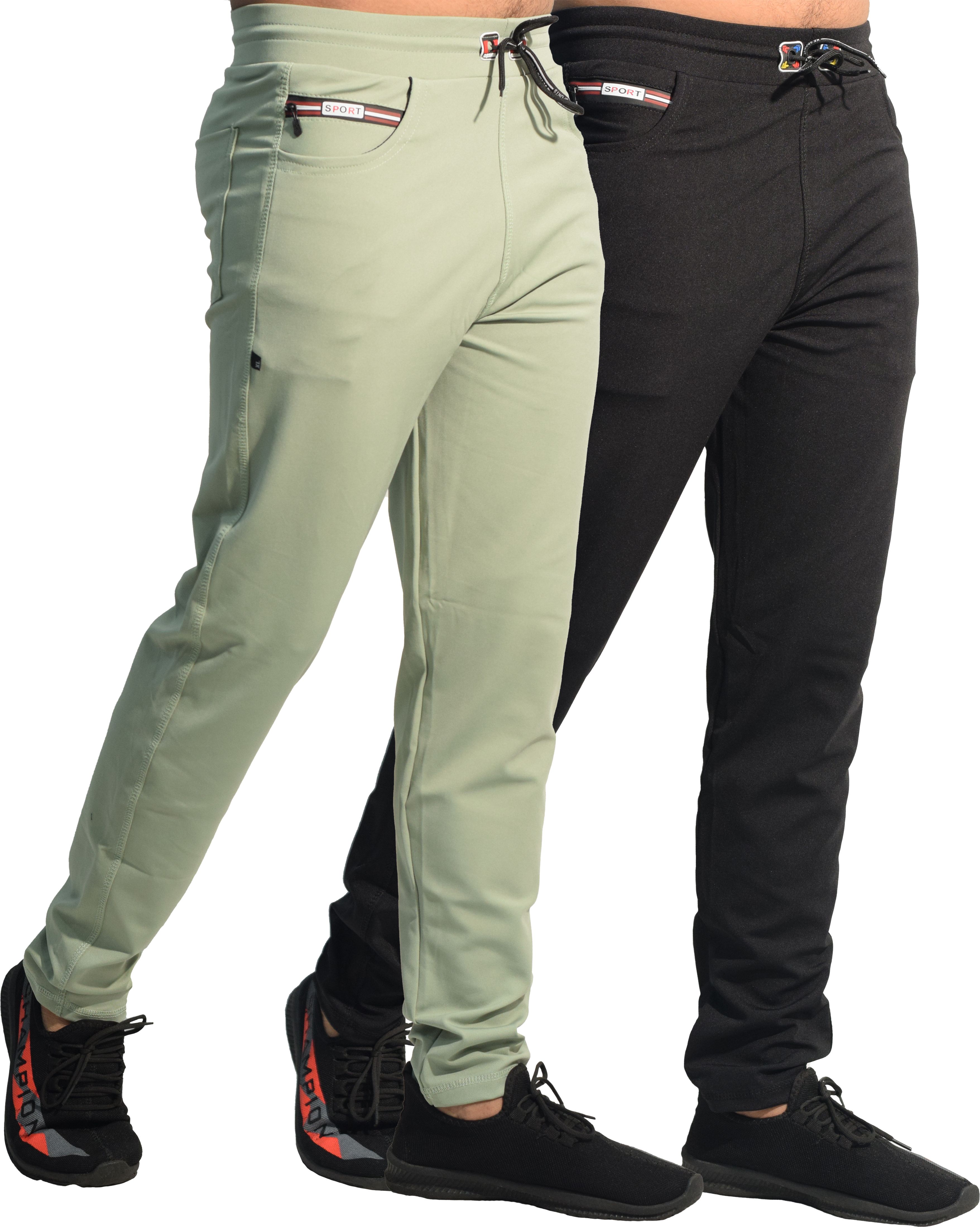 khozi Pack of 2 Men Solid Light Green, Black Track Pants-picture-22