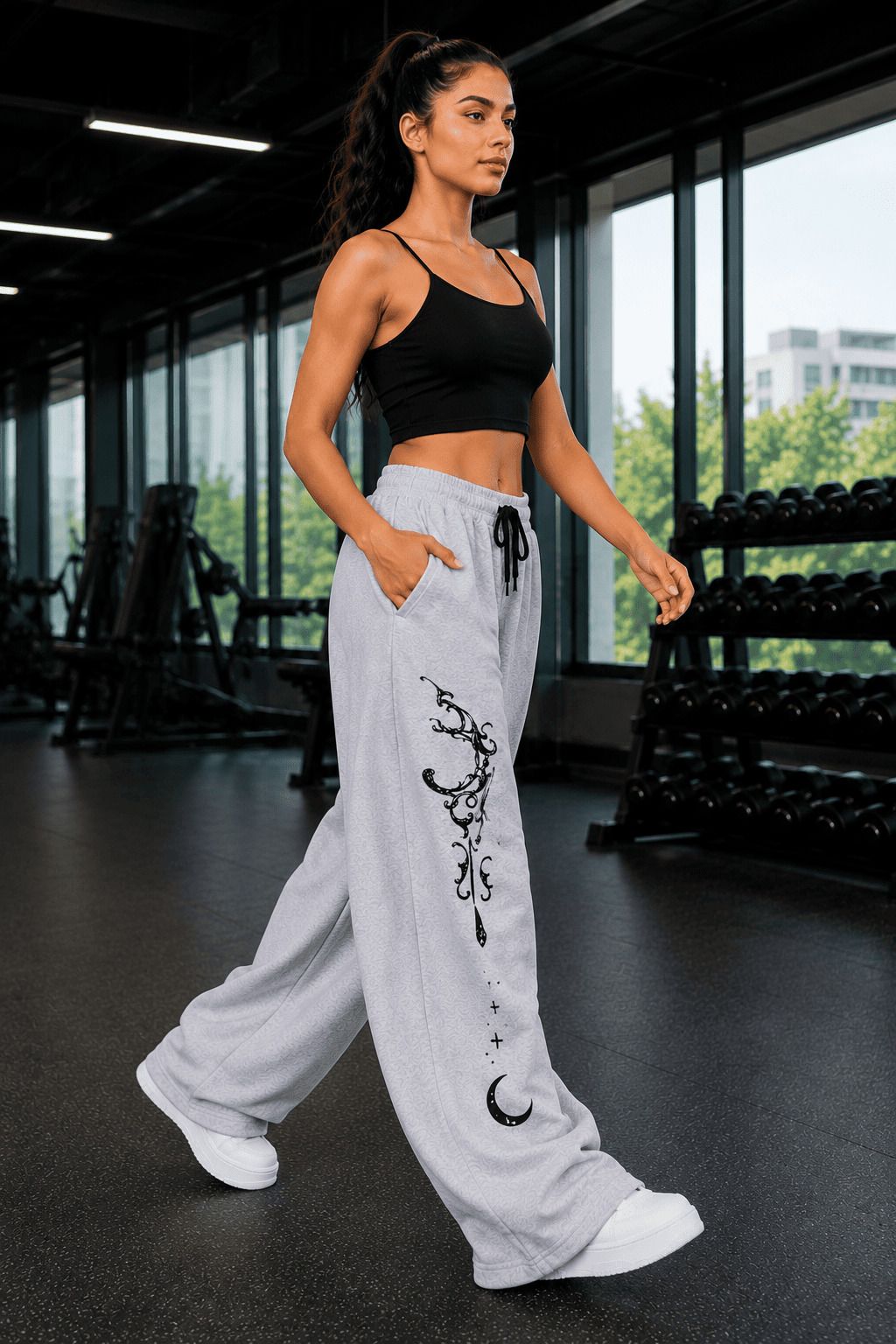Women Loose Fit Grey Cotton Blend Trousers-image-34