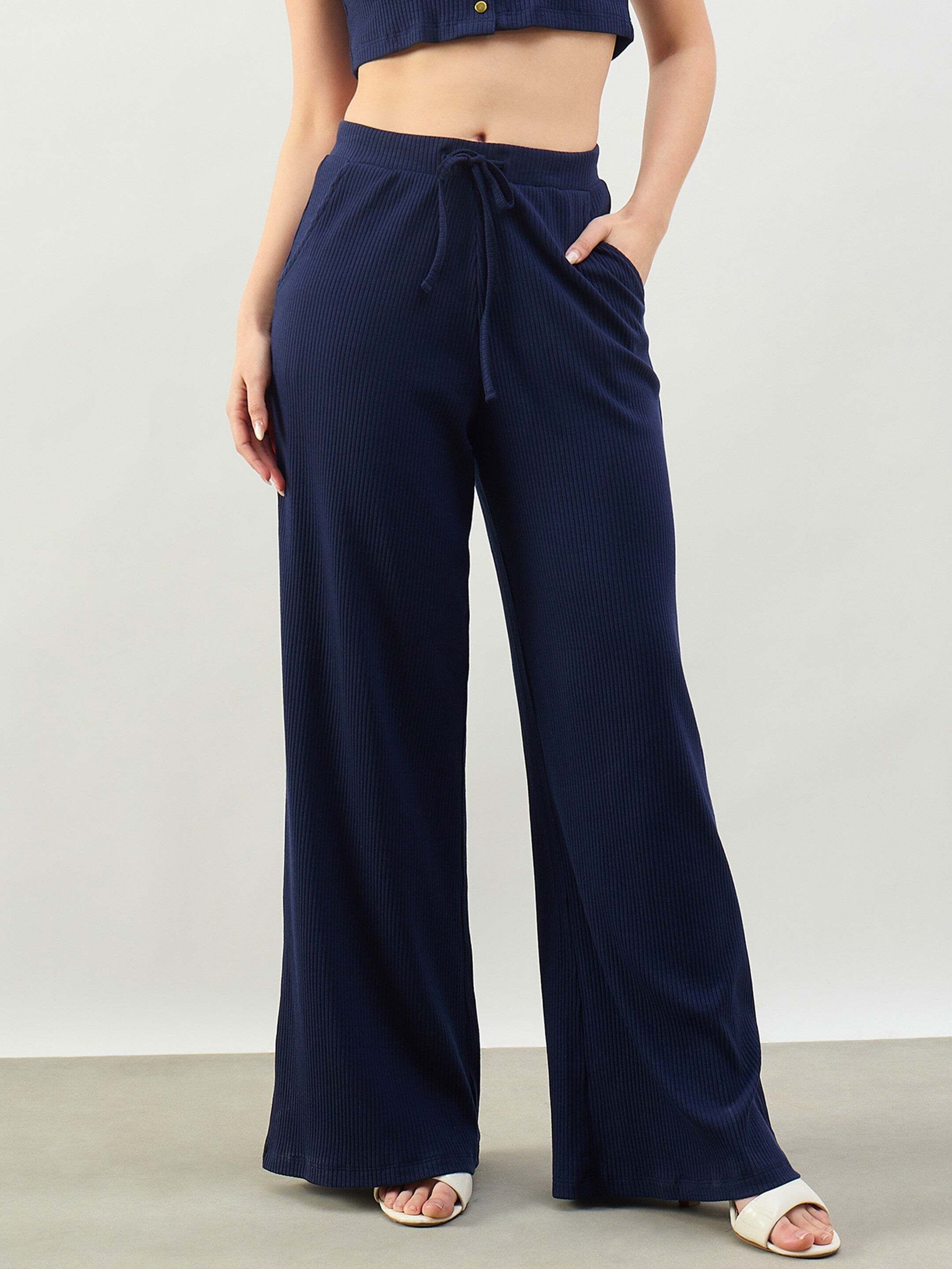 sassafras Women Solid Dark Blue Track Pants-picture-37