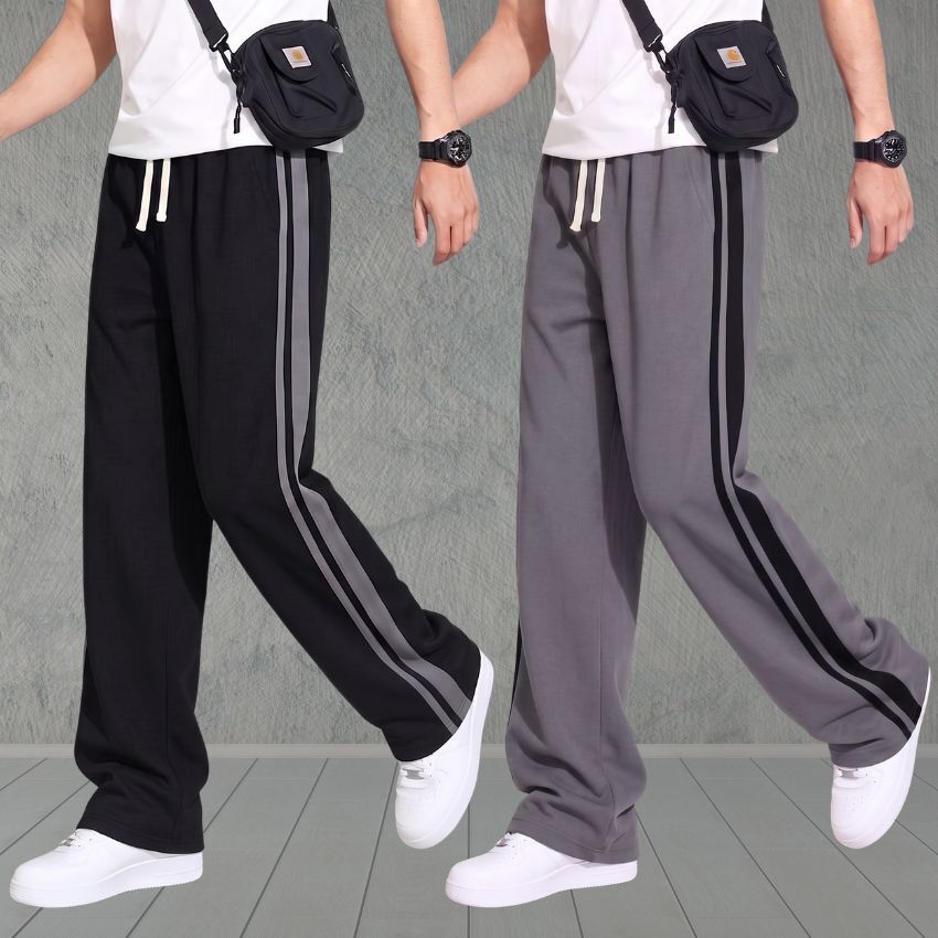 vivek Pack of 2 Men Striped Black, Grey Track Pants-picture-7