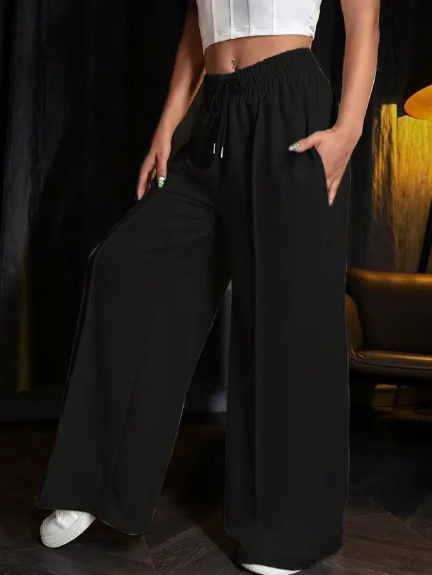 Women Solid Black Track Pants-image-40