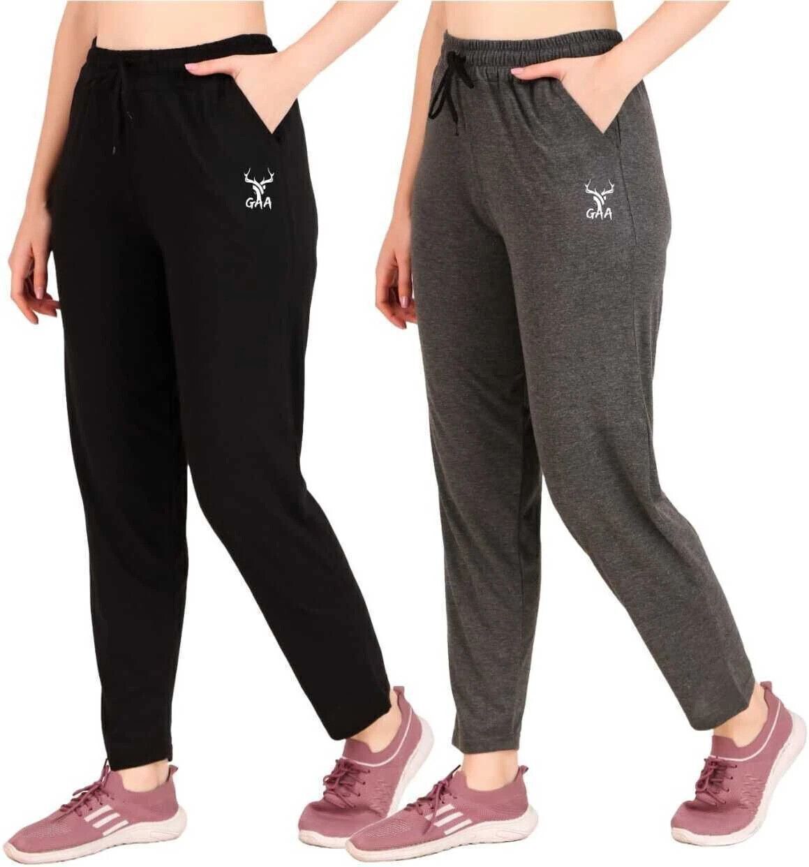 gaa Pack of 2 Women Solid Black, Grey Track Pants-picture-17