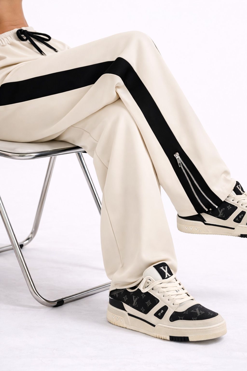 Men Striped, Colorblock Beige Track Pants-image-26
