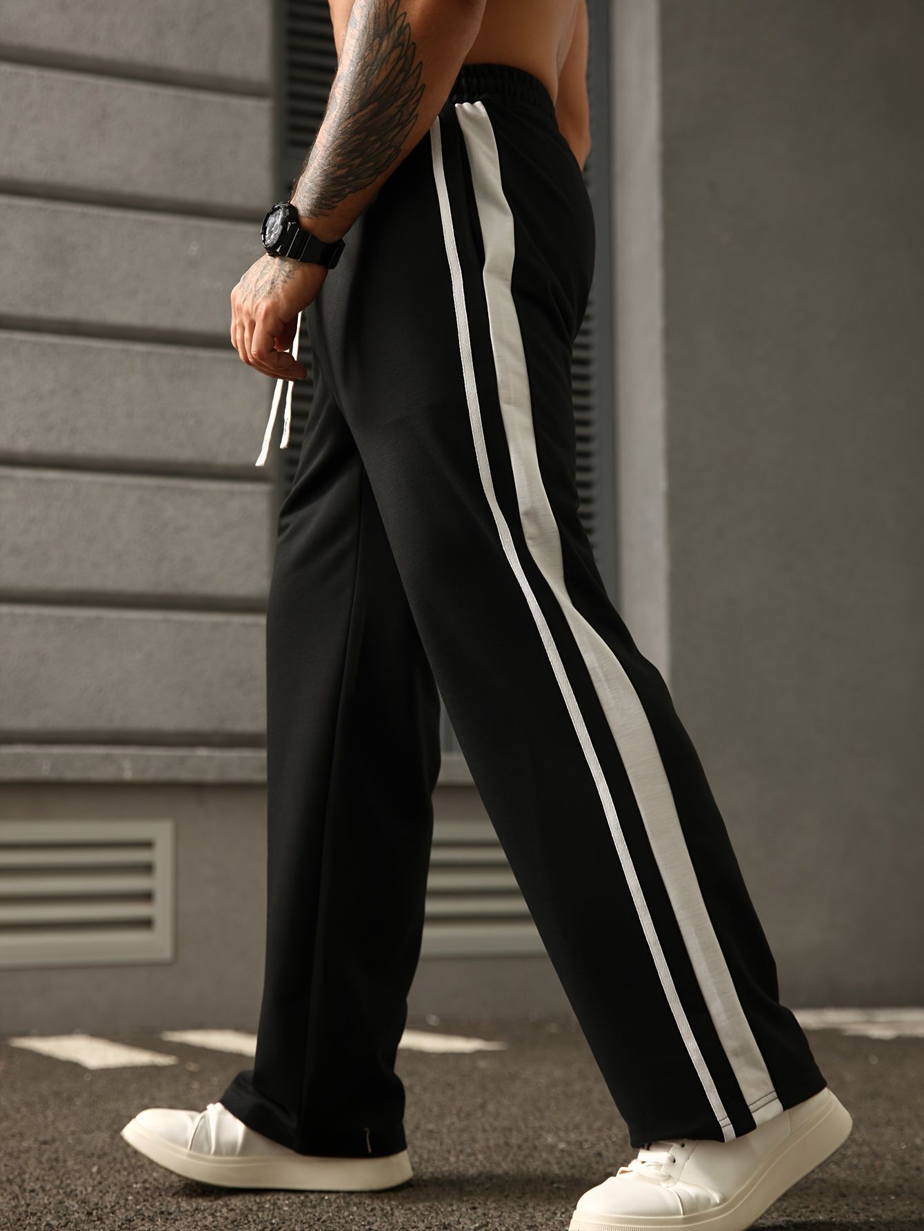 Striped Men Black Track Pants-image-6