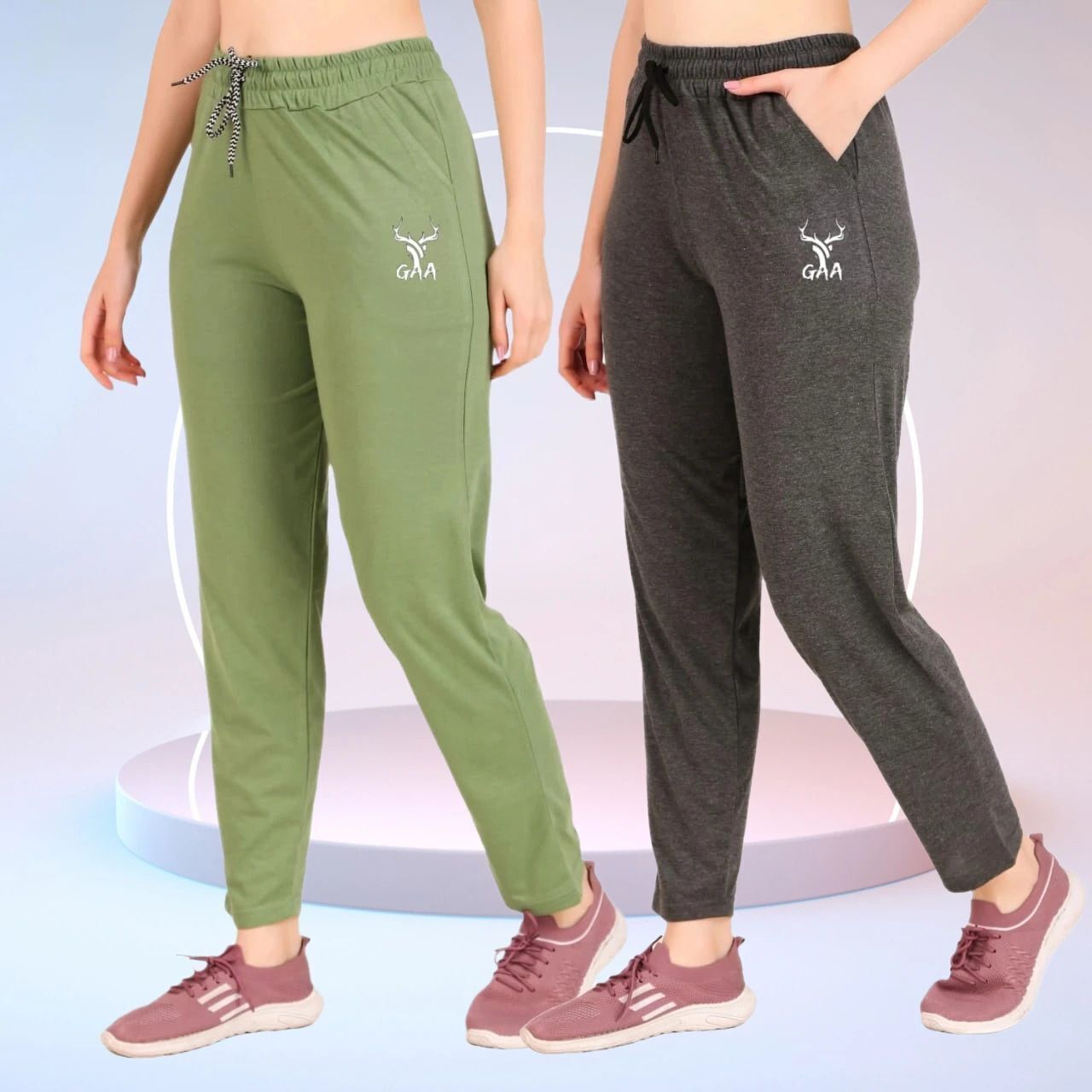 gaa Pack of 2 Women Solid Light Green, Grey Track Pants-picture-28