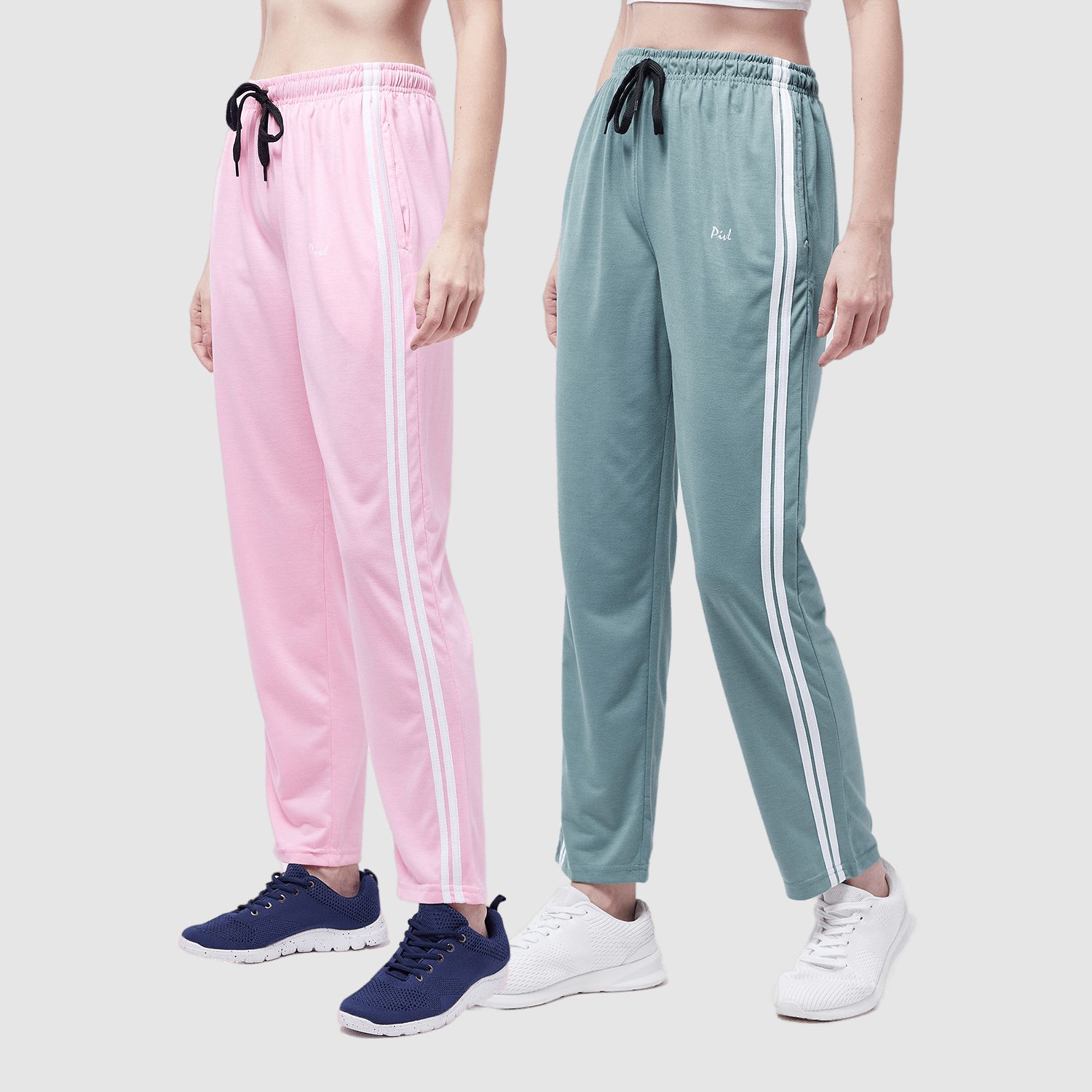 pivl Pack of 2 Women Striped Pink, Light Green Track Pants-picture-28