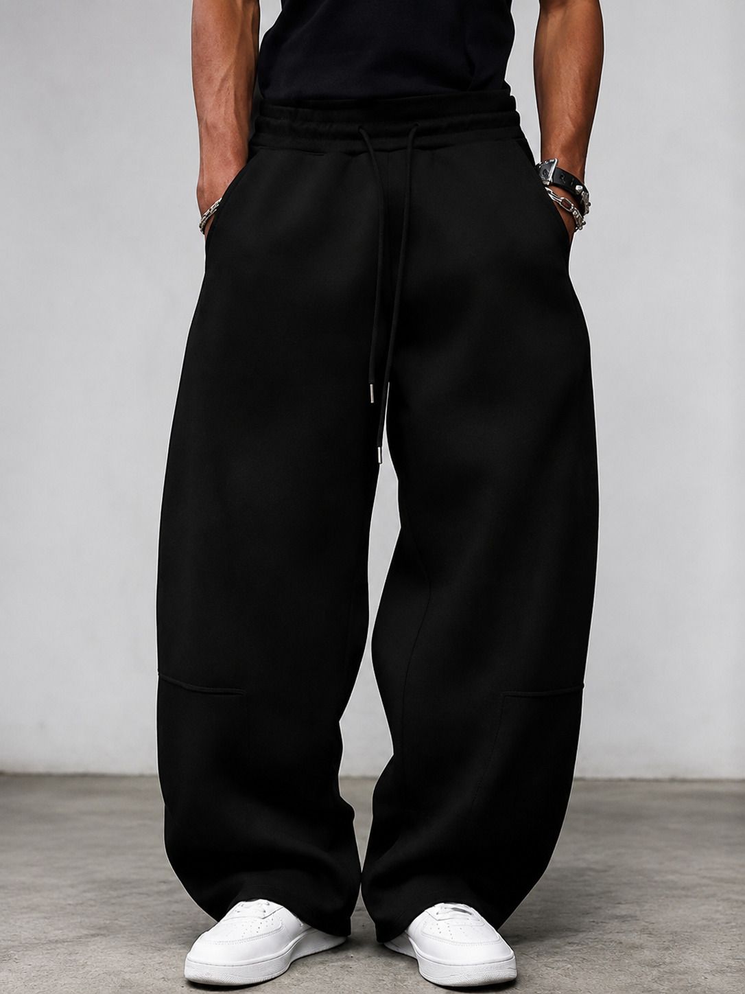 featous Men Solid Black Track Pants-picture-21