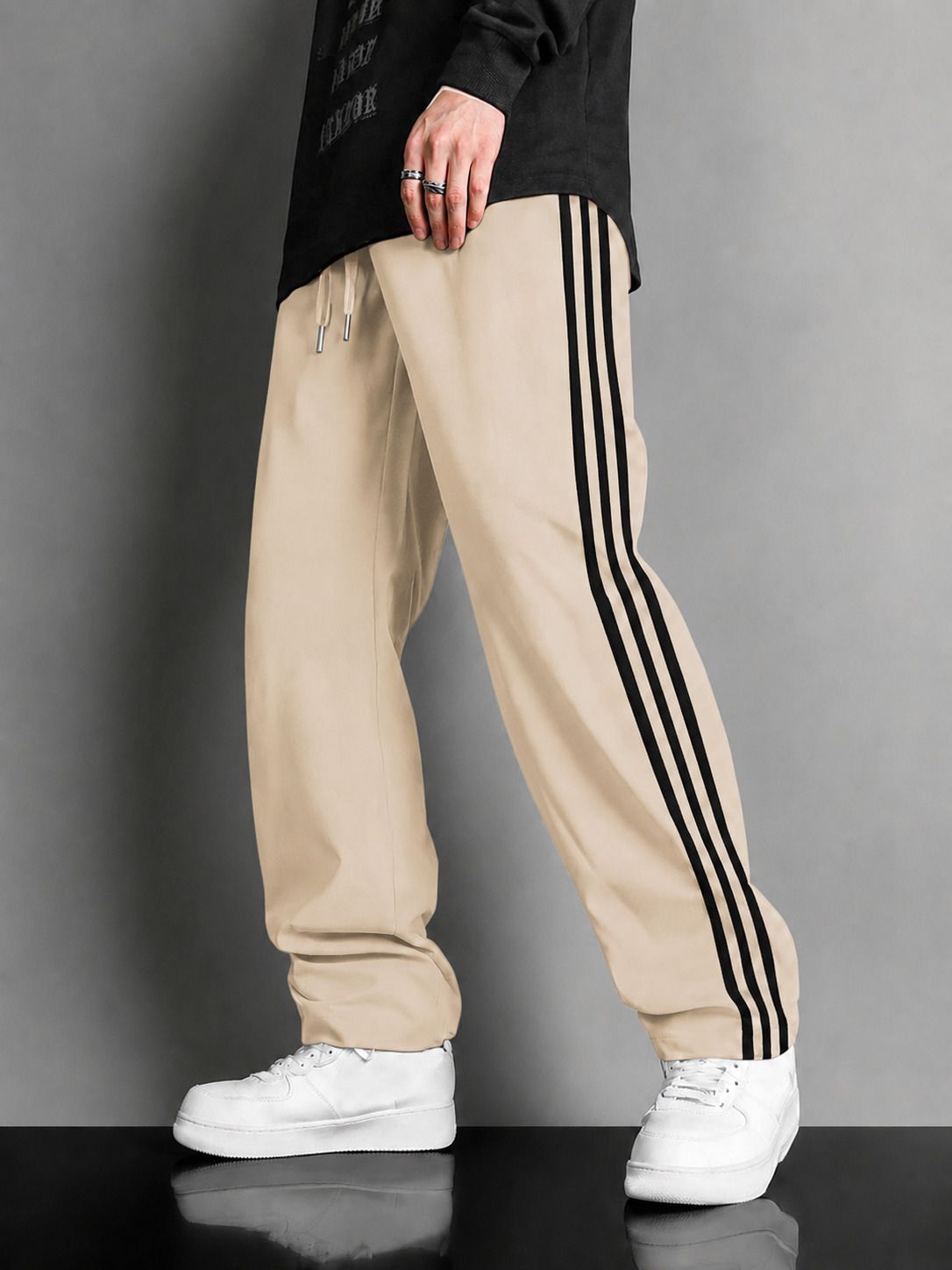 jexputi Men Solid, Striped Beige Track Pants-picture-39