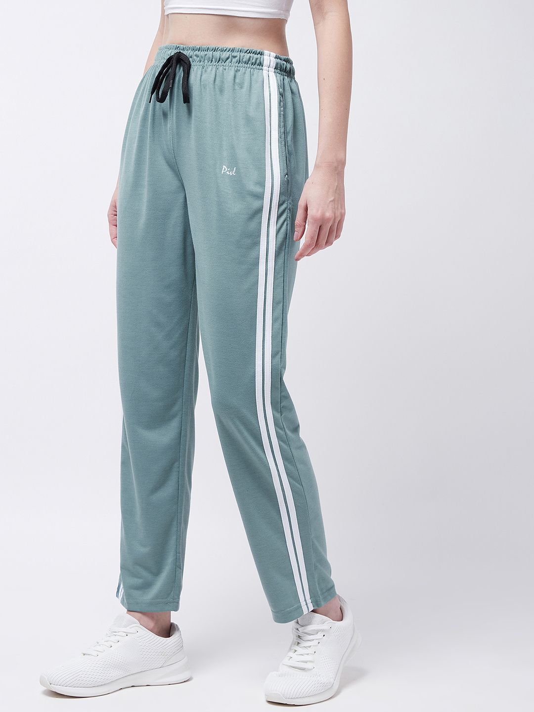 Women Striped Light Green Track Pants-image-25